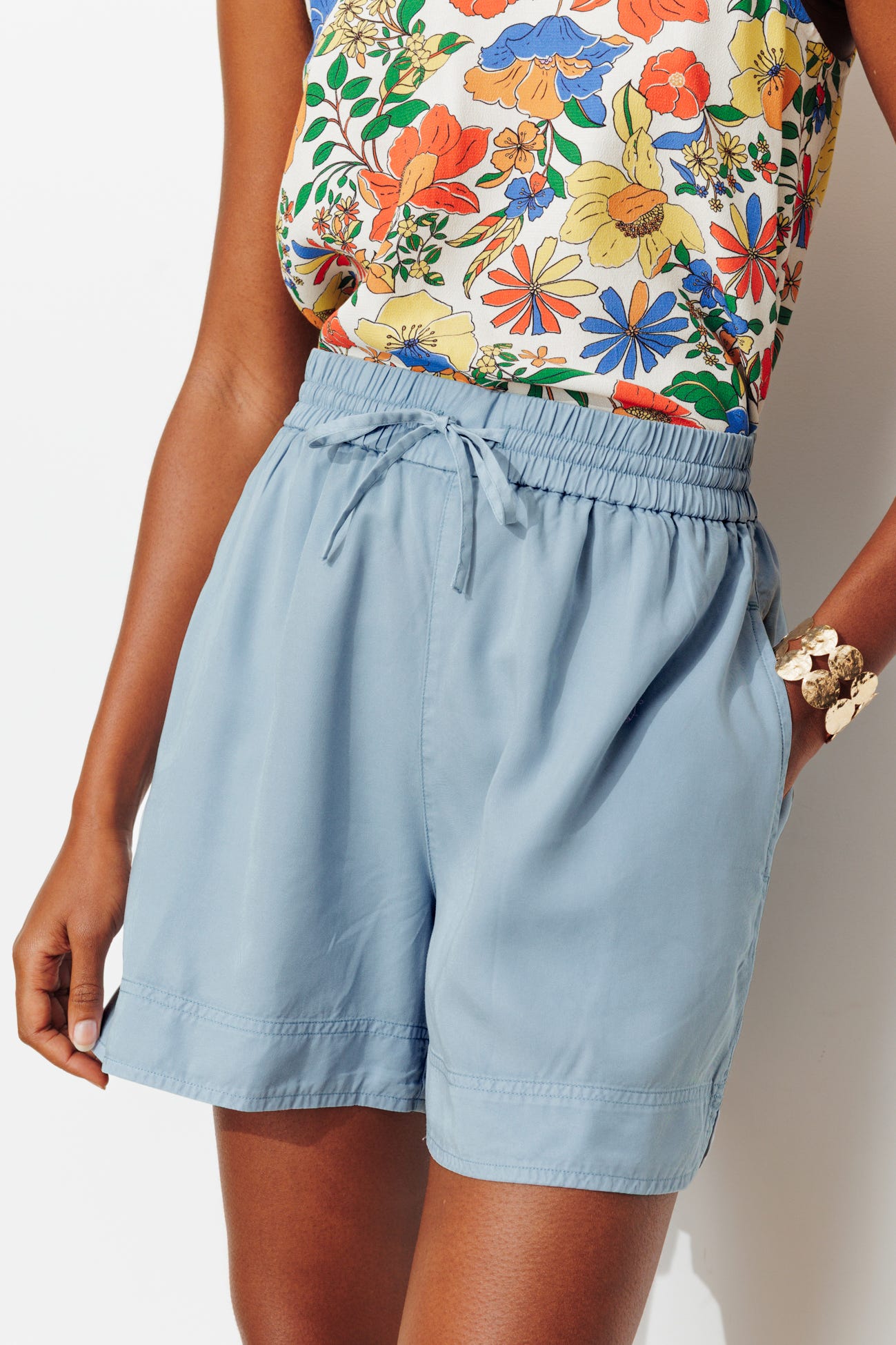 Shorts in lyocell tinta unita