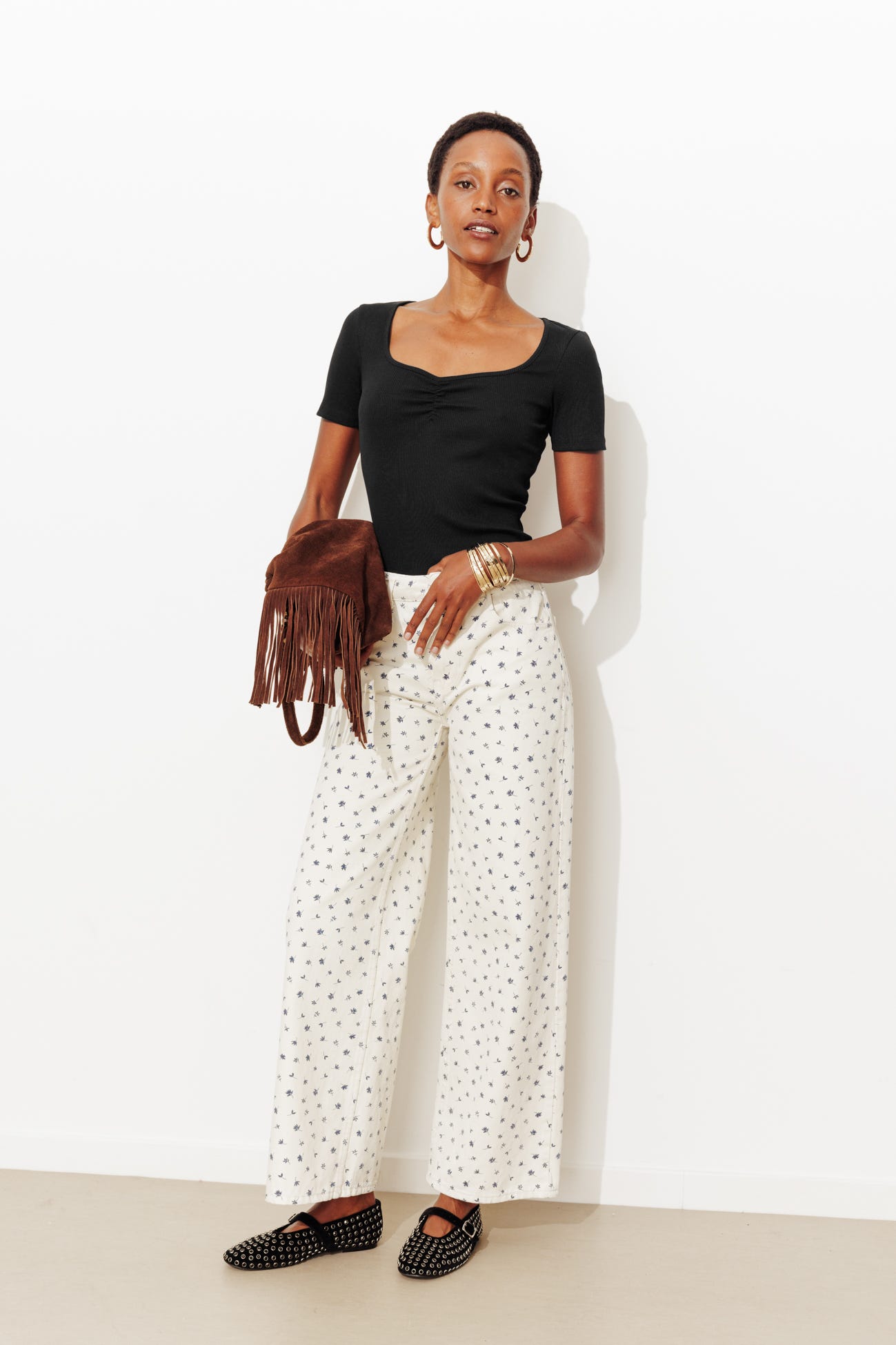 T-shirt côtelé col cœur Femme