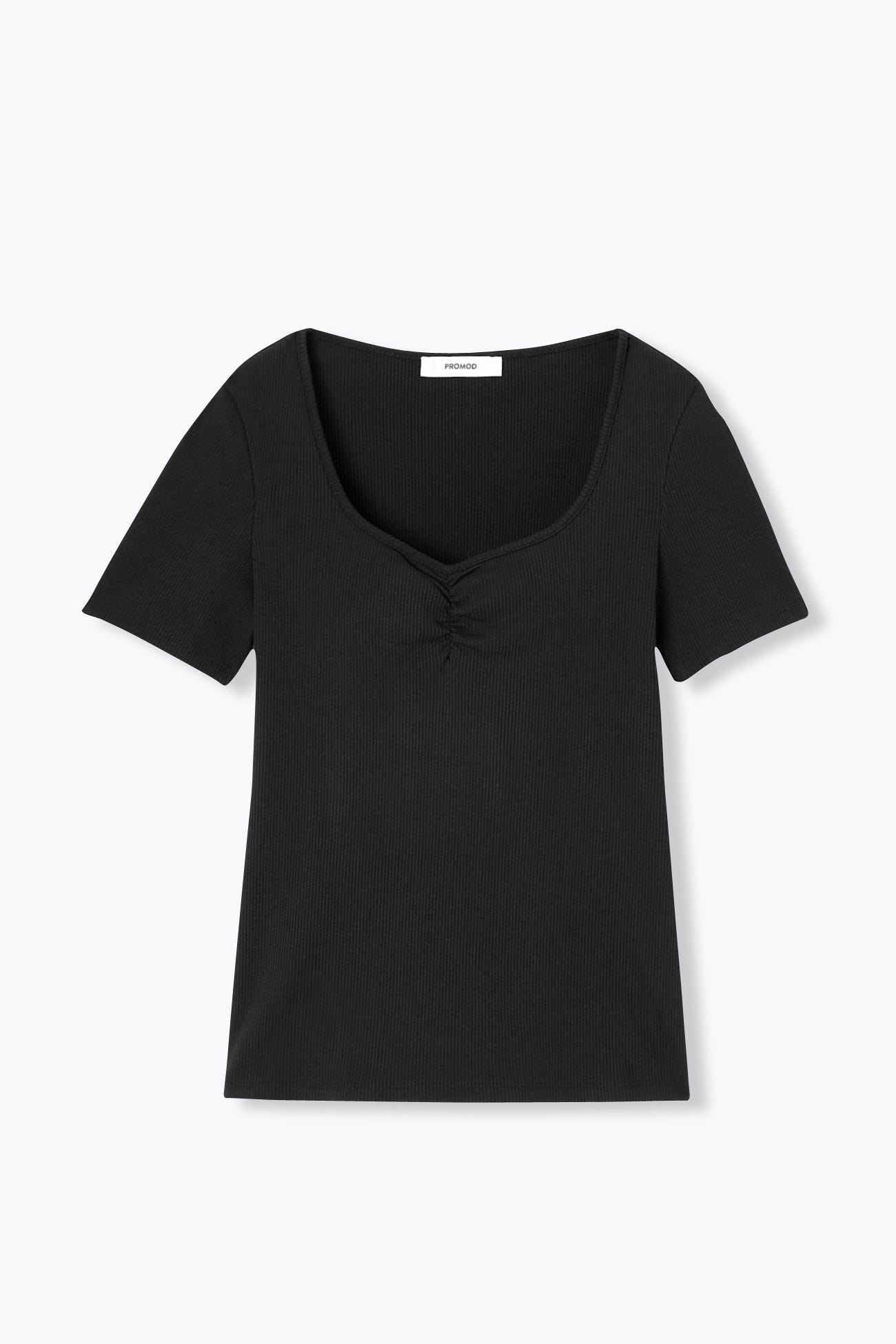 T-shirt côtelé col cœur Femme