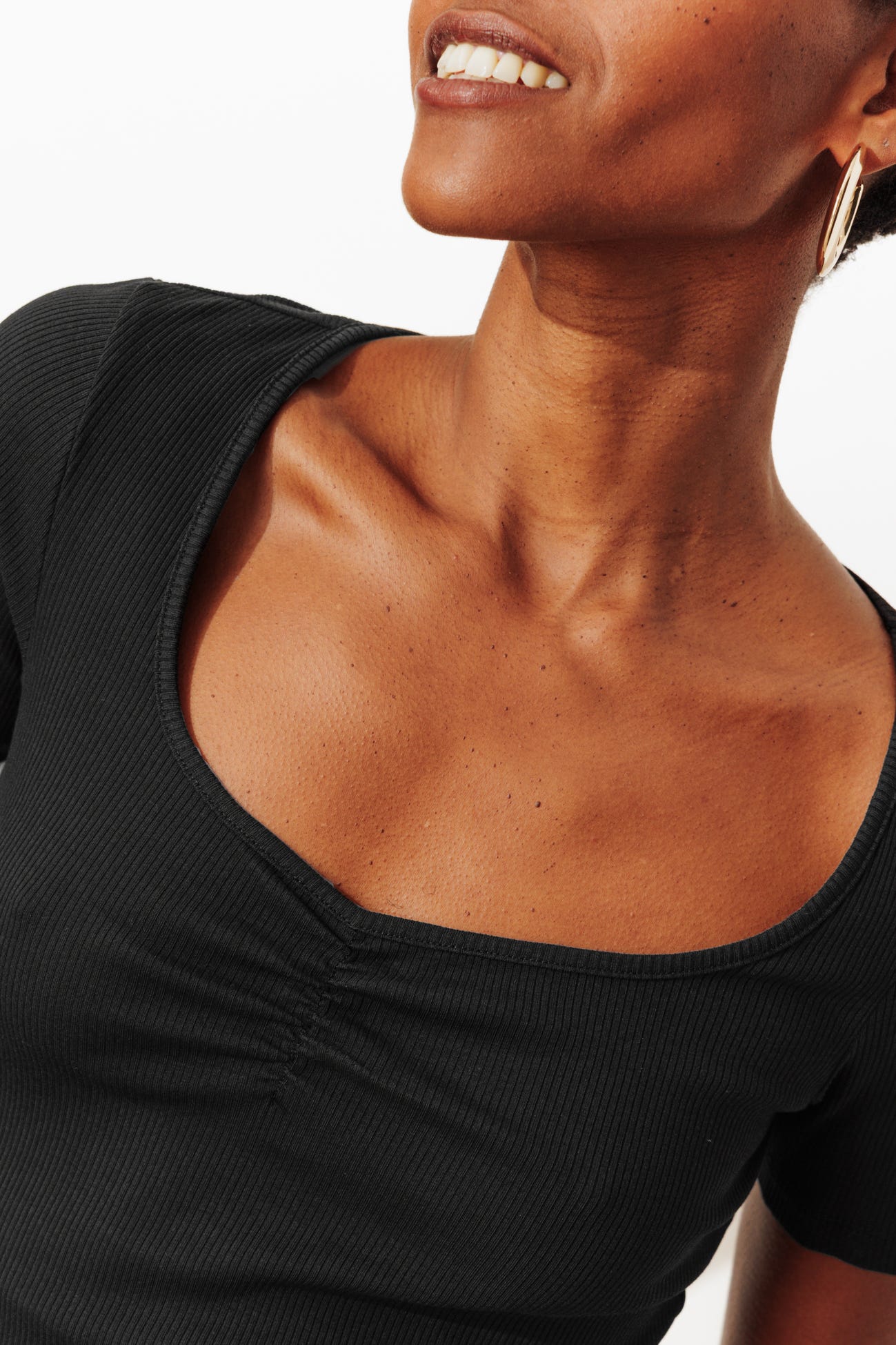 T-shirt côtelé col cœur Femme