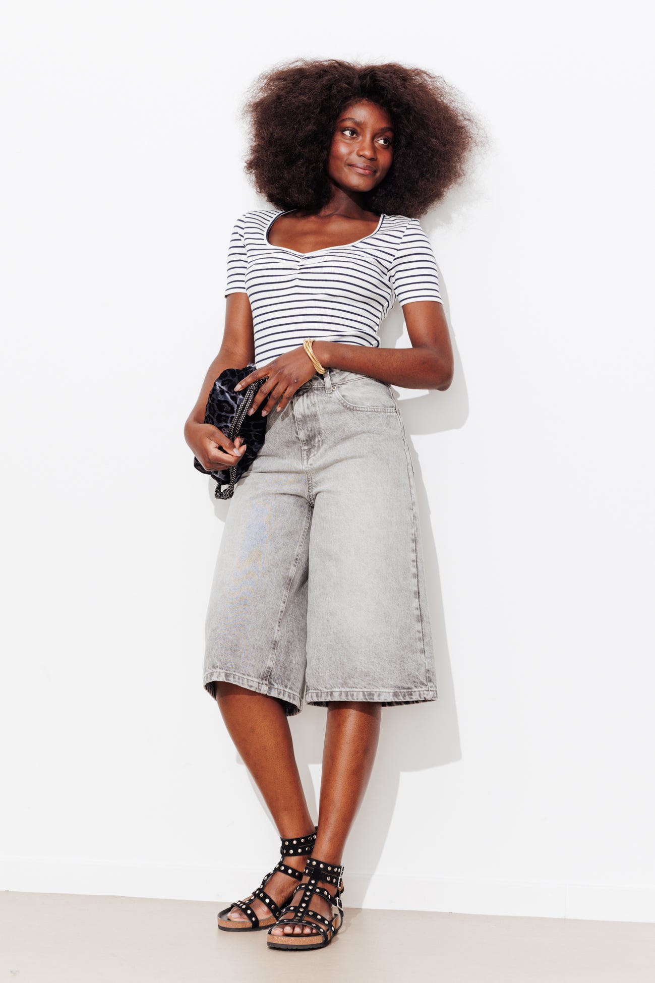 T-shirt côtelé col cœur Femme