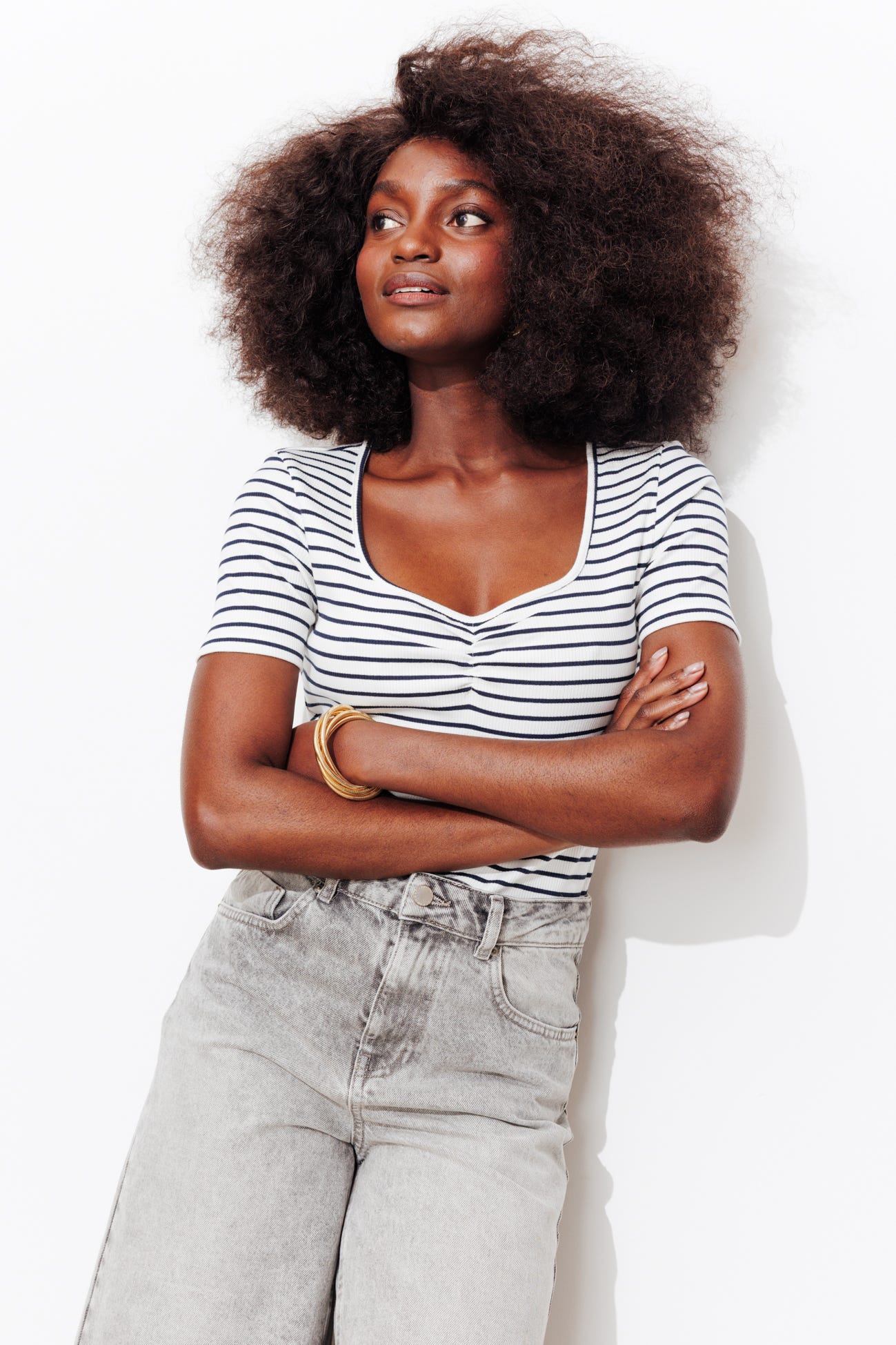 T-shirt côtelé col cœur Femme