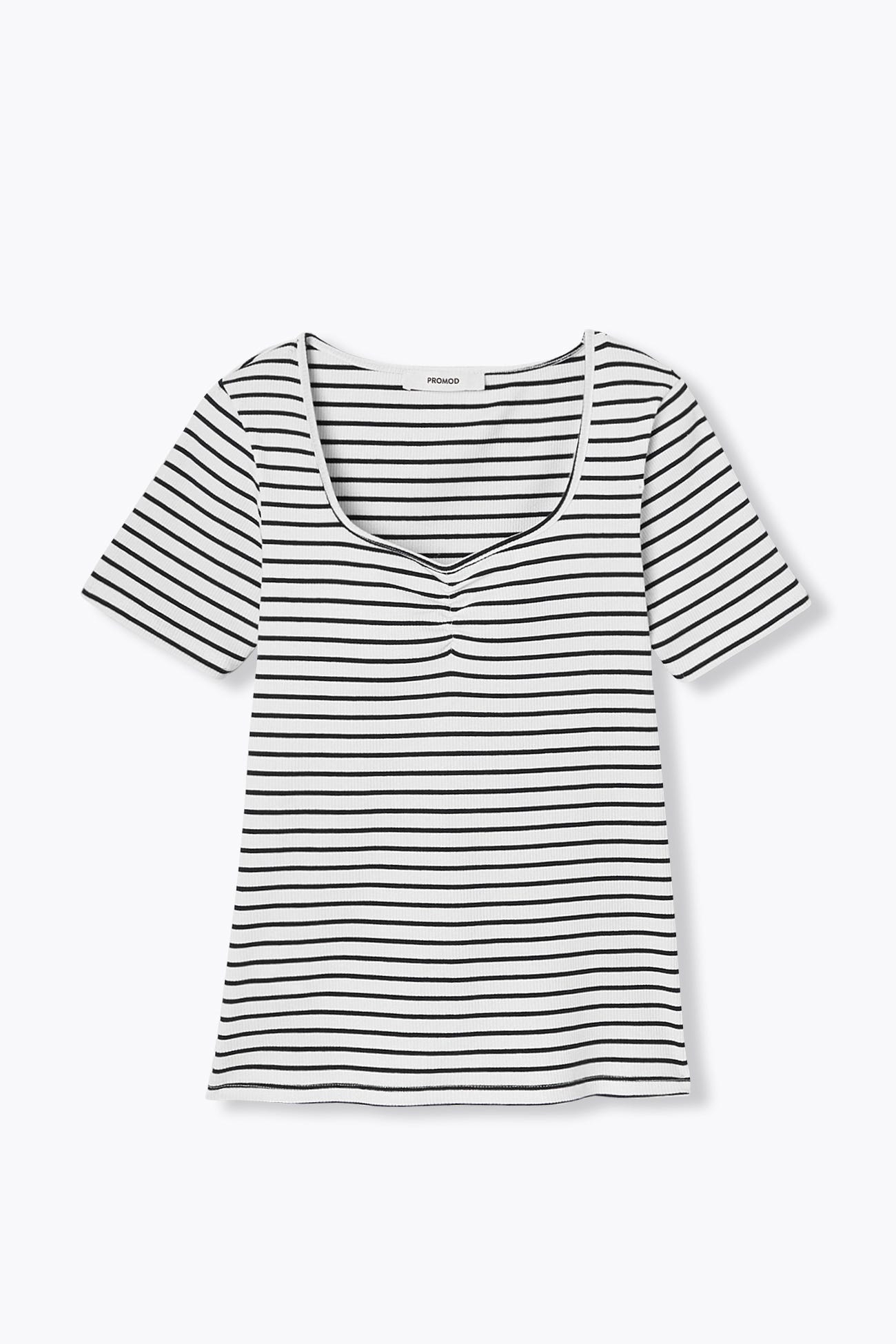 T-shirt côtelé col cœur Femme