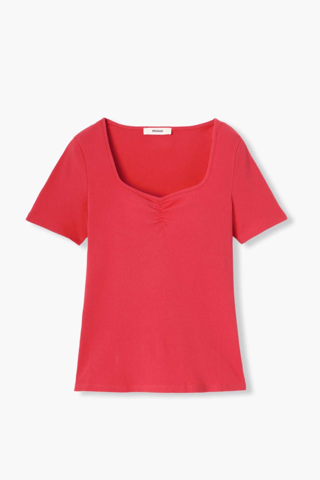 T-shirt côtelé col cœur Femme