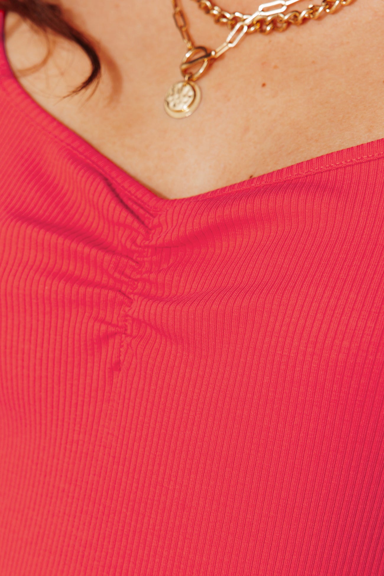 T-shirt côtelé col cœur Femme