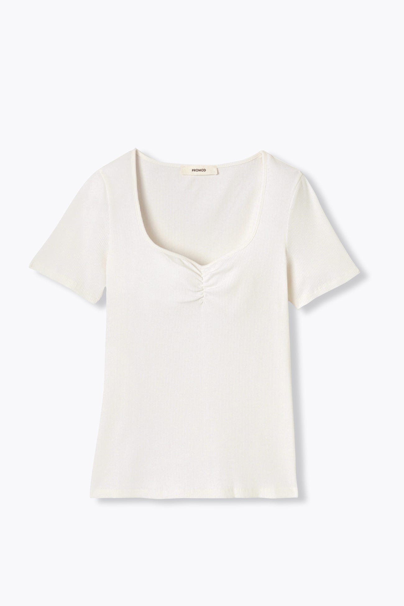 T-shirt côtelé col cœur Femme