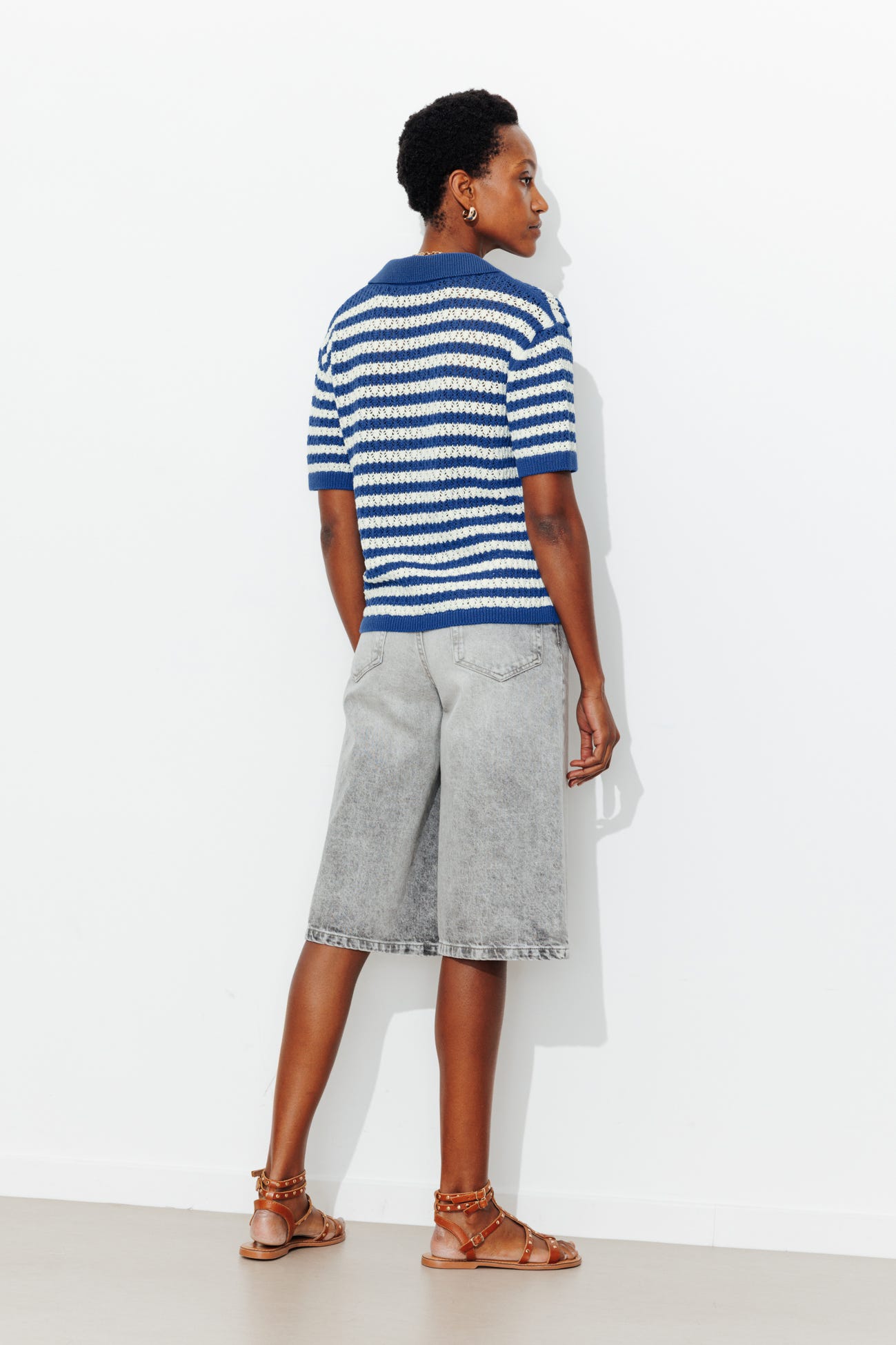 Nautical crochet polo shirt