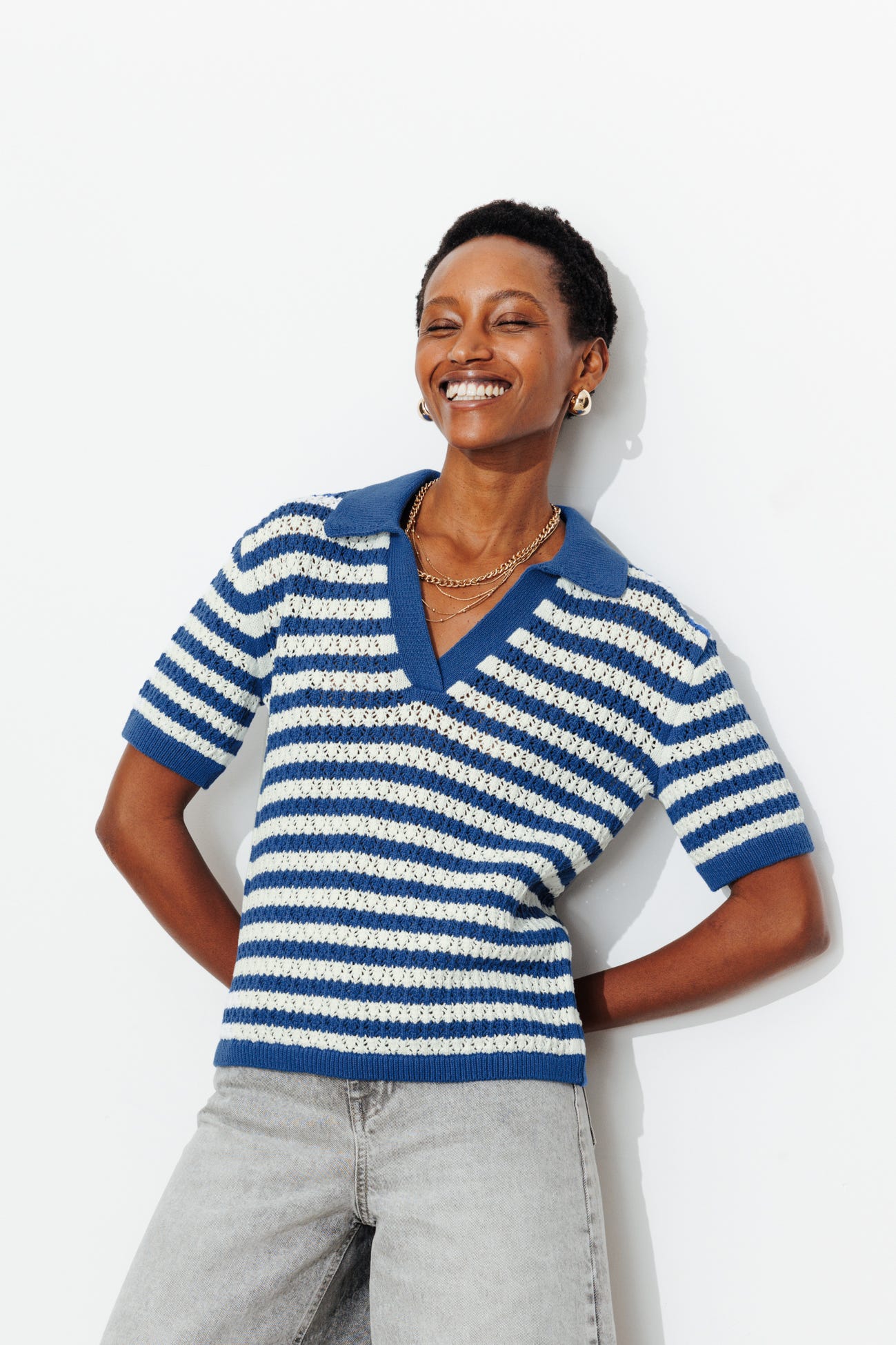 Nautical crochet polo shirt