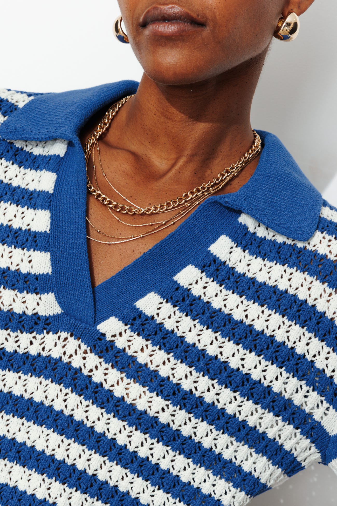 Nautical crochet polo shirt