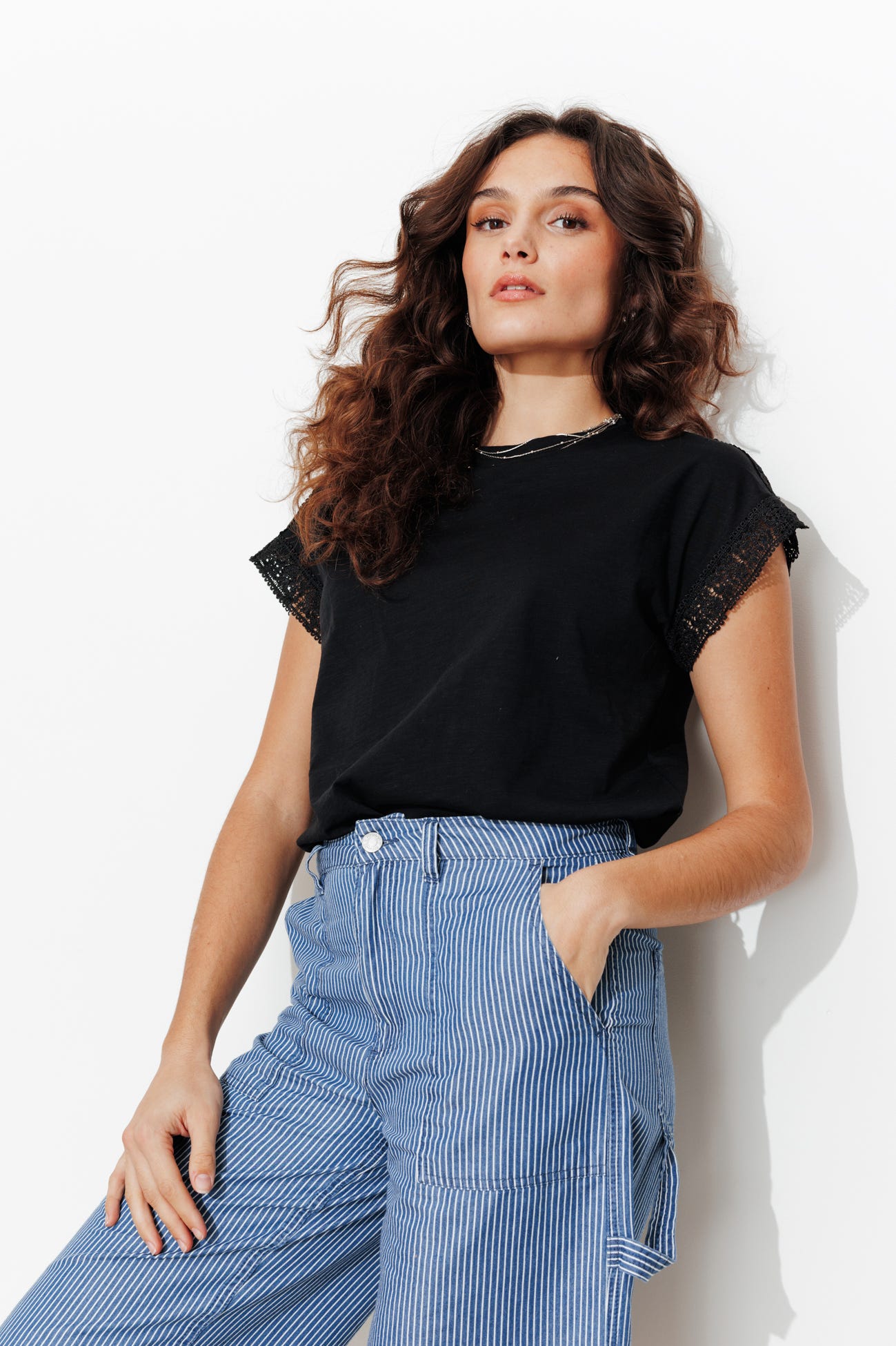 T-shirt détail dentelle Femme