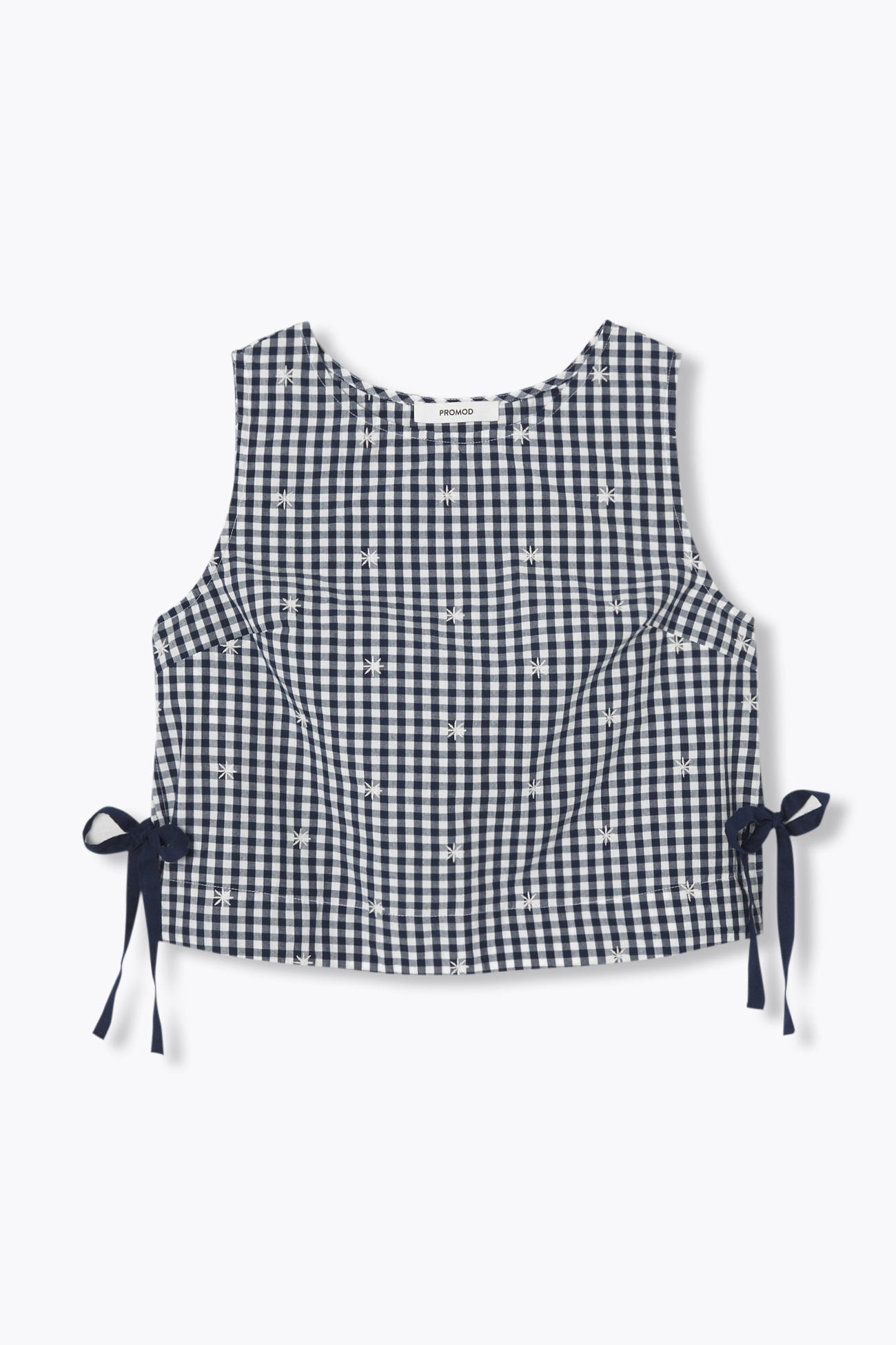 Top vichy brodé sans manches