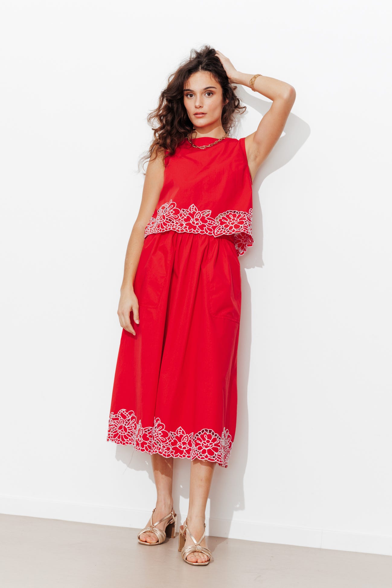 Jupe midi brodée Femme