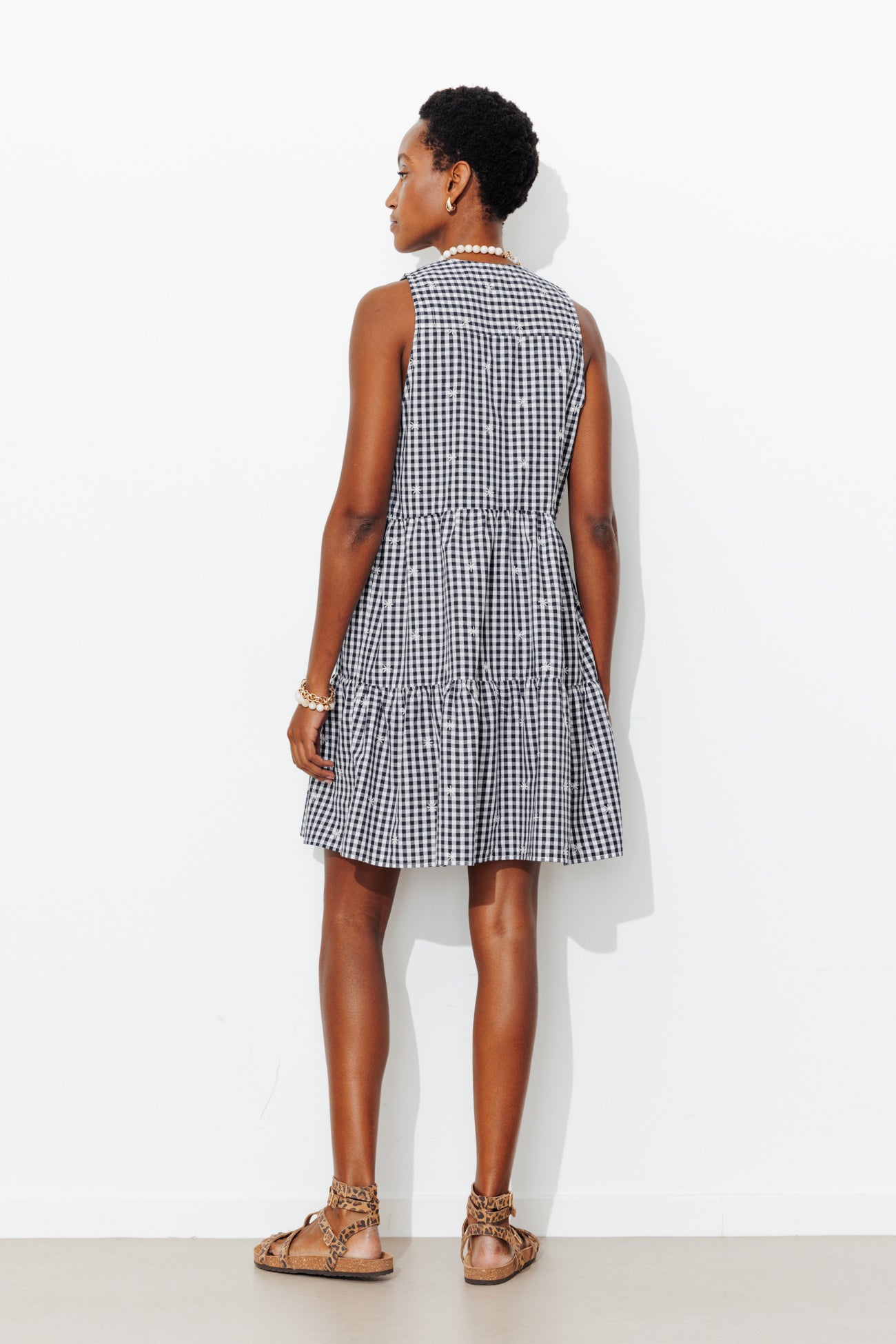 Gingham dress with ties - Navy blue checks