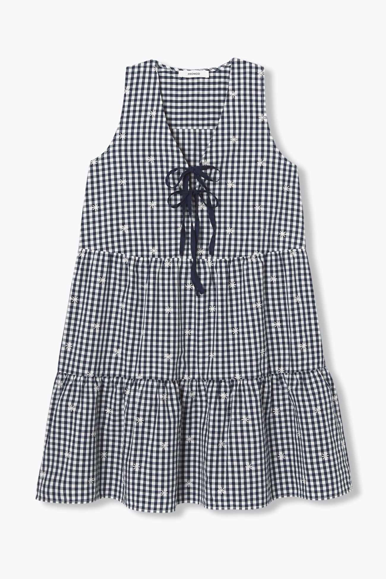 Gingham dress with ties - Navy blue checks