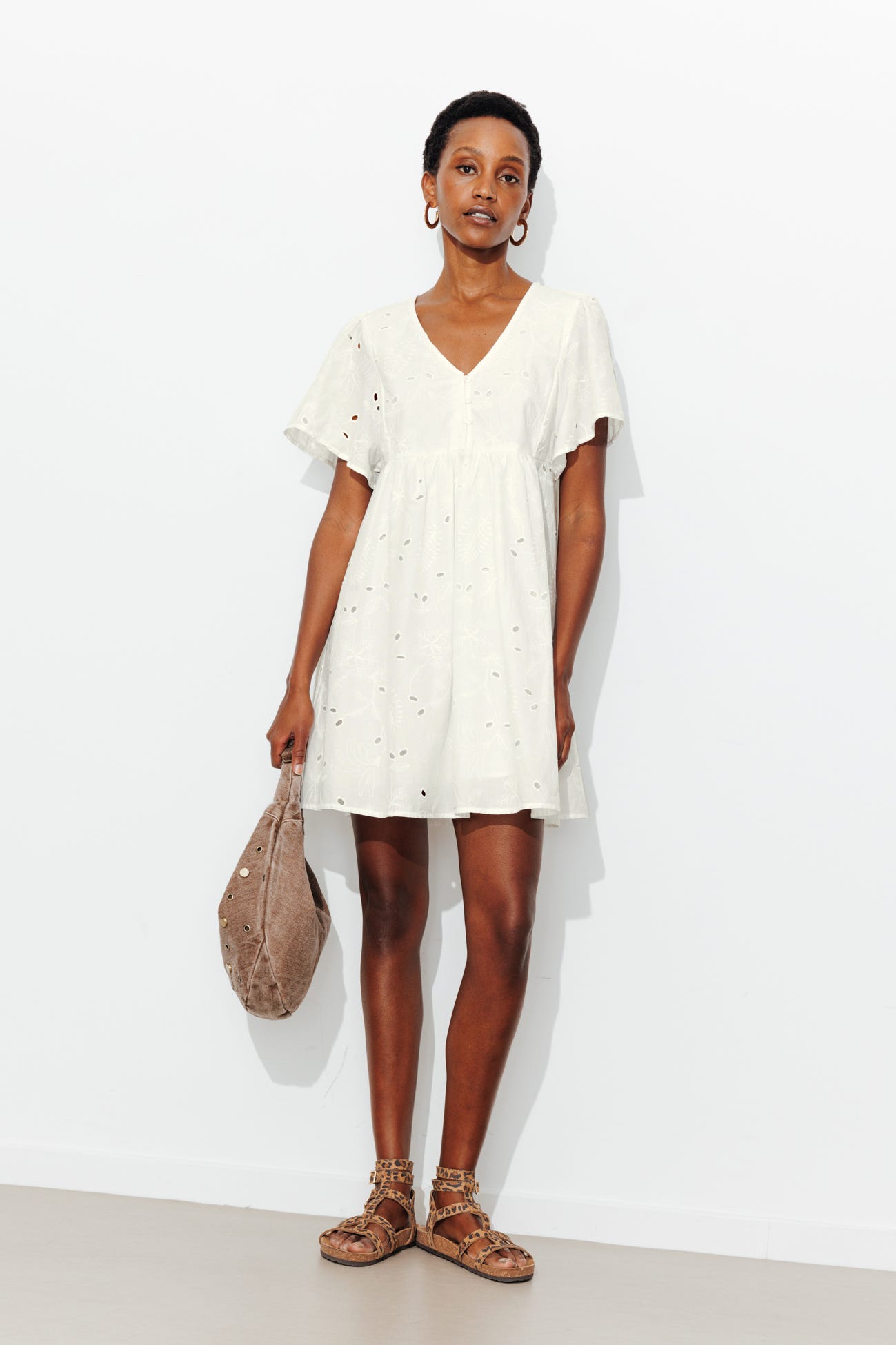 Embroidered babydoll dress