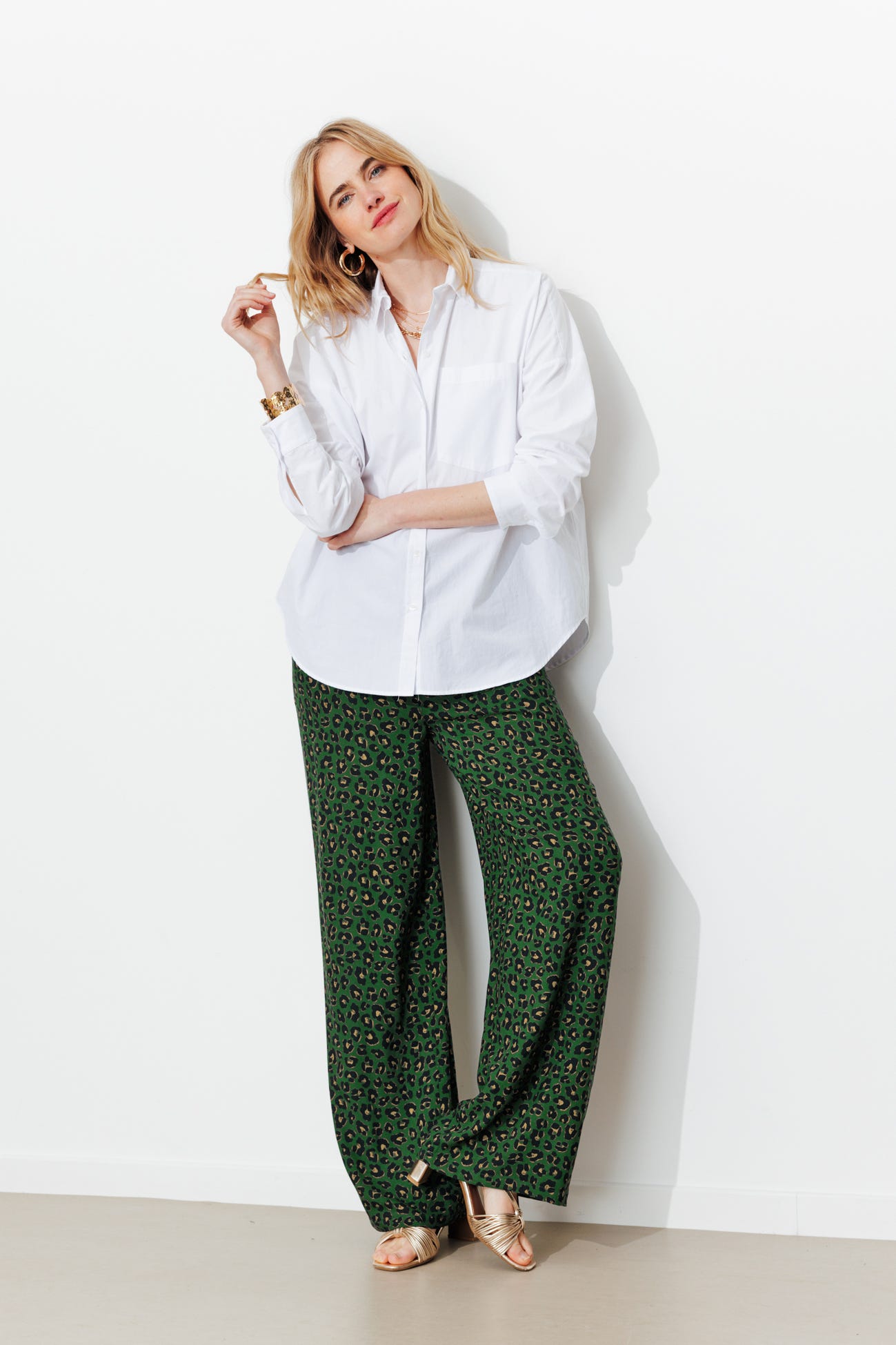 Wideleg leopard trousers