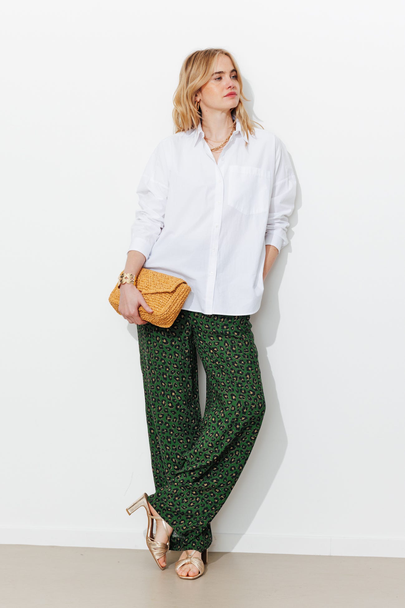 Wideleg leopard trousers