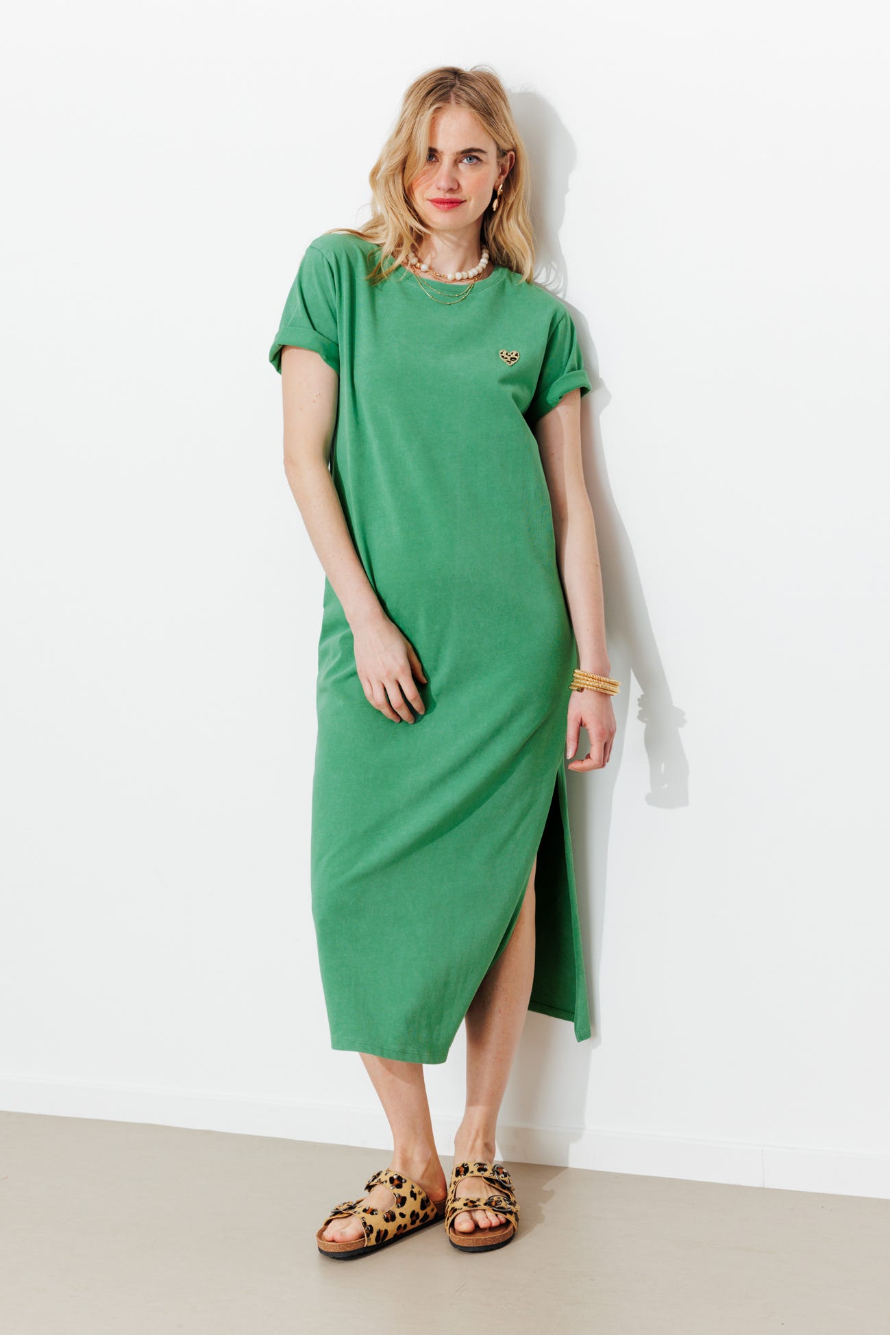 Robe longue coeur léopard