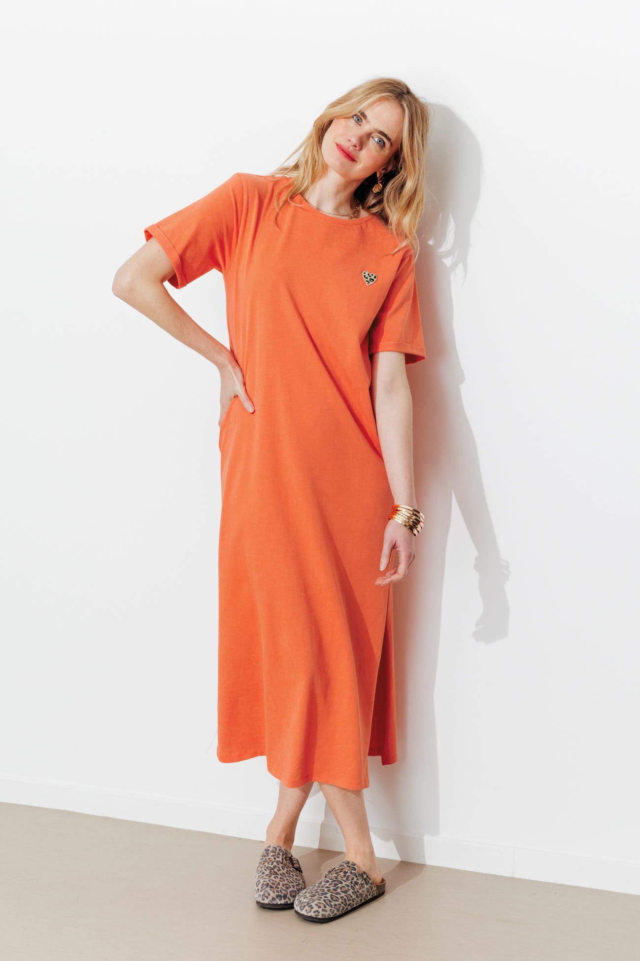 Robe longue coeur léopard