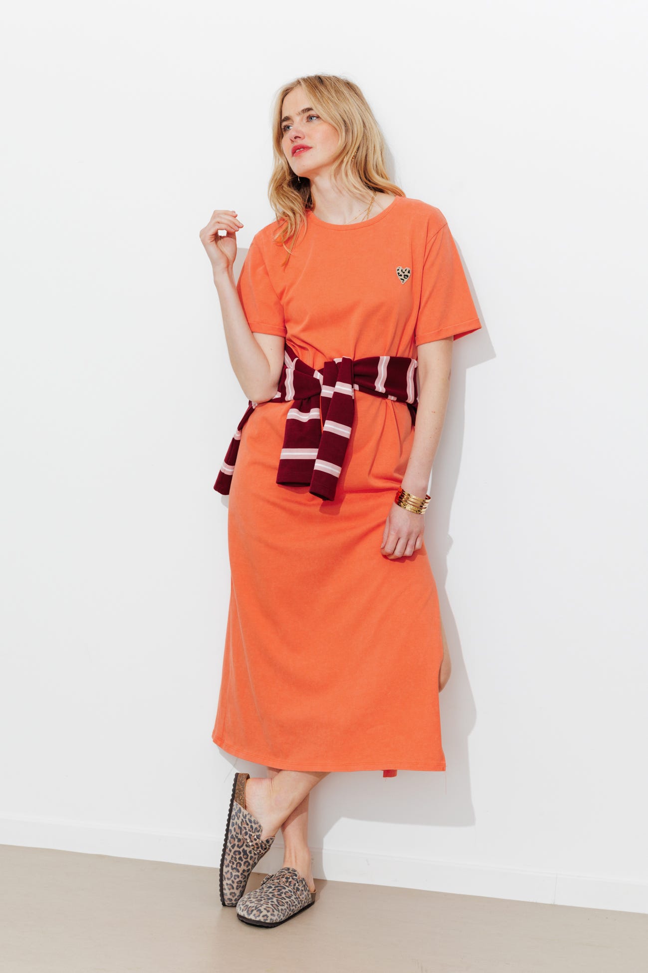 Robe longue coeur léopard