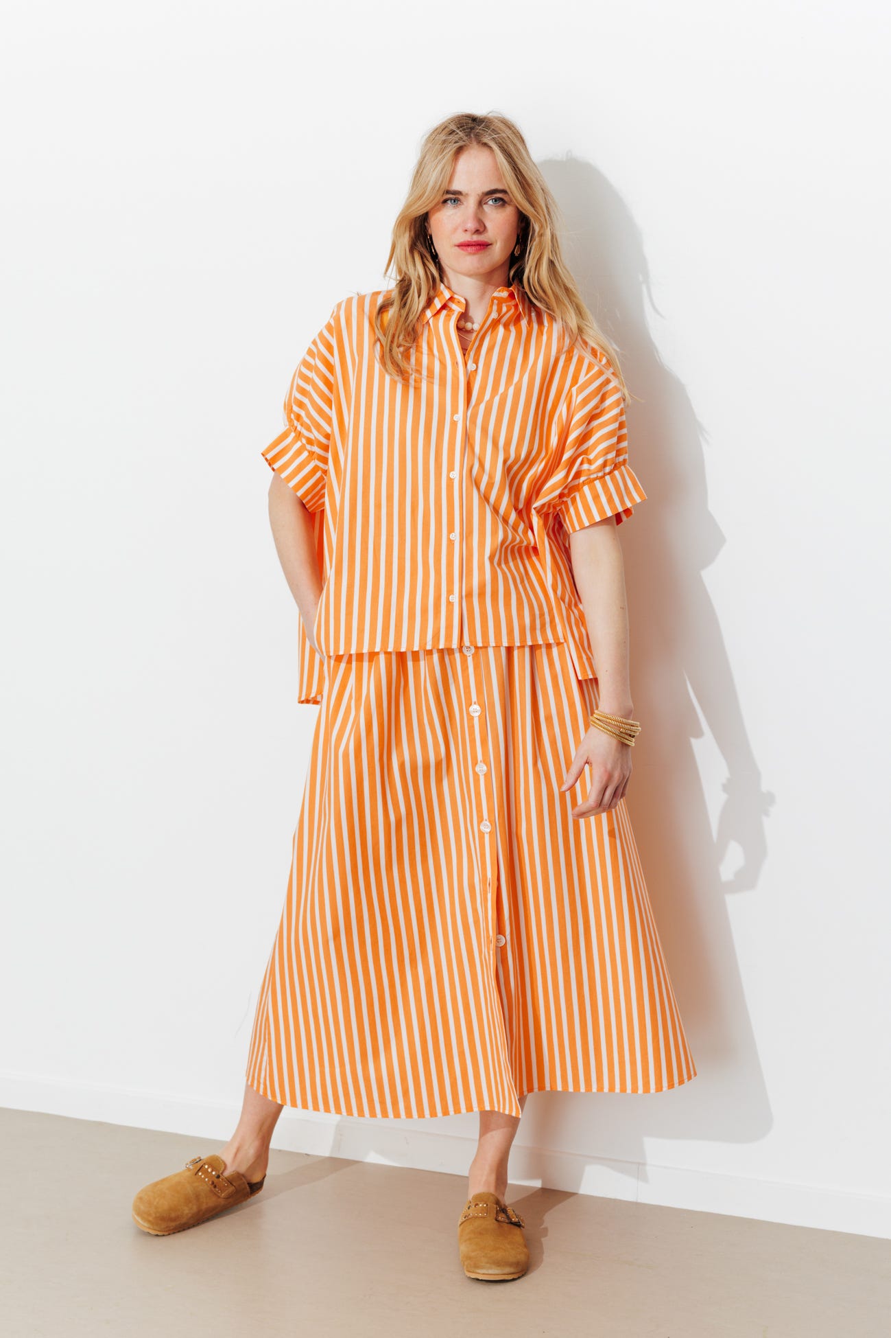 Jupe midi rayée Femme
