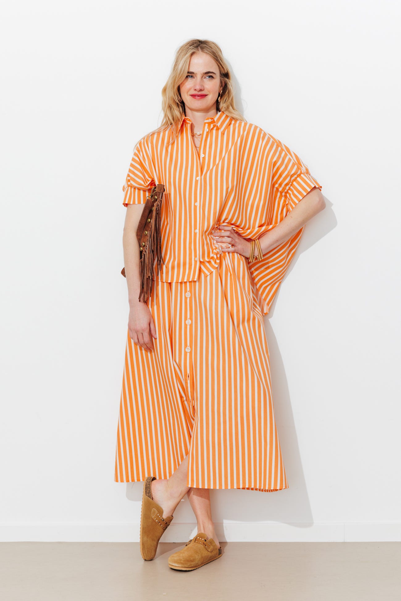 Jupe midi rayée Femme