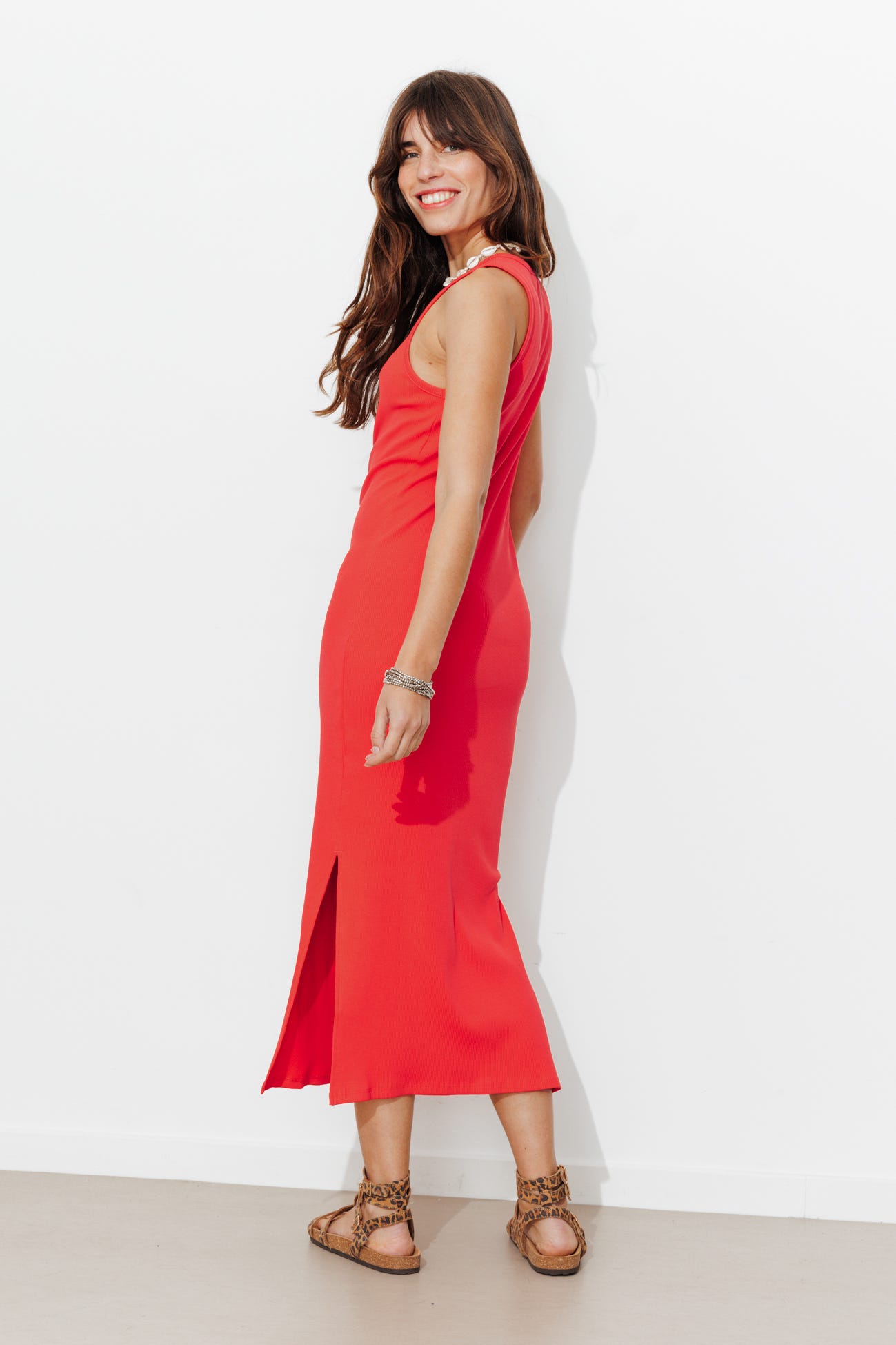 Long jersey rib dress