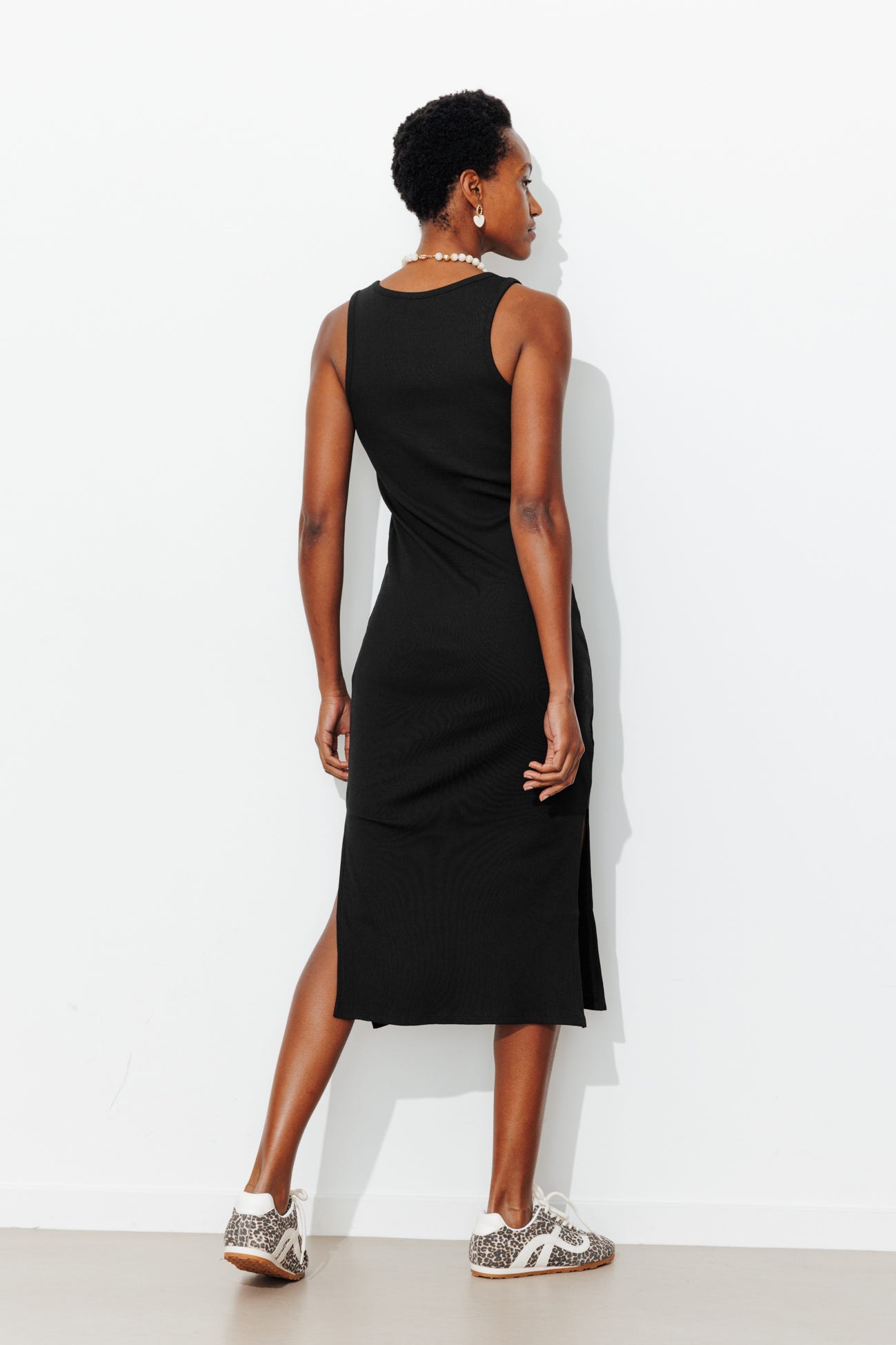 Robe longue en jersey côtelé