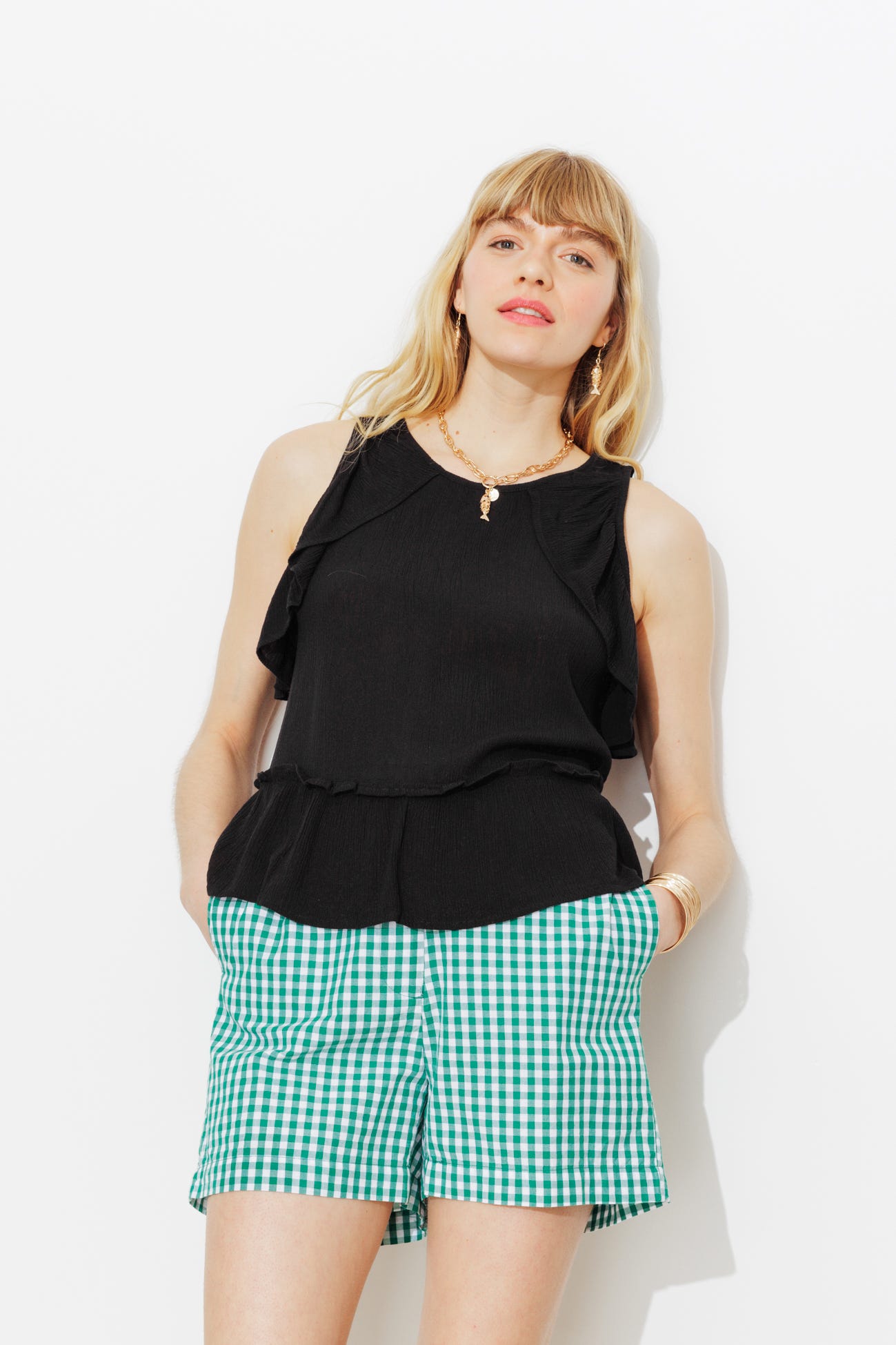 Top volanté uni Femme