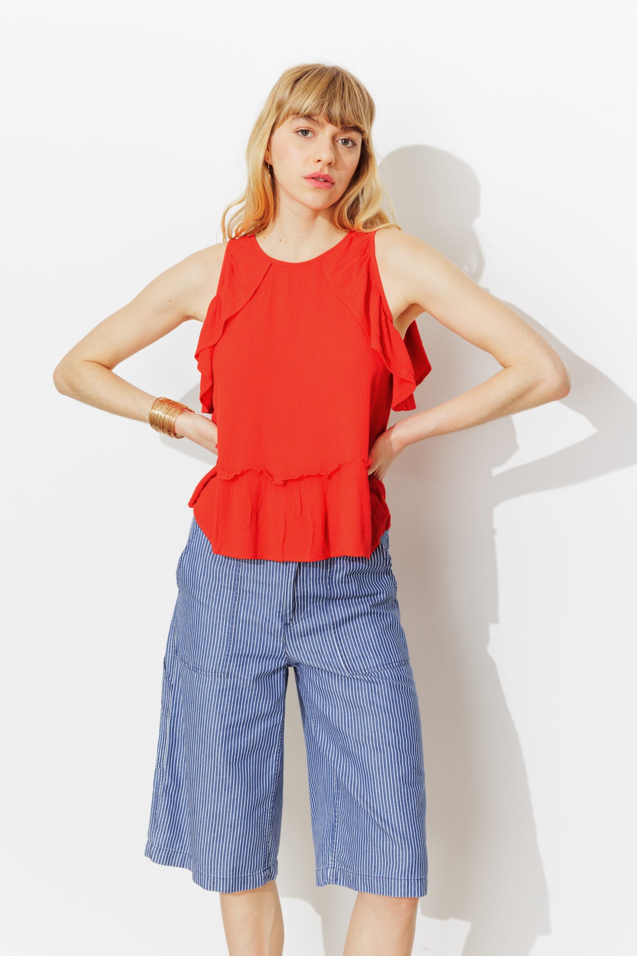 Top volanté uni Femme