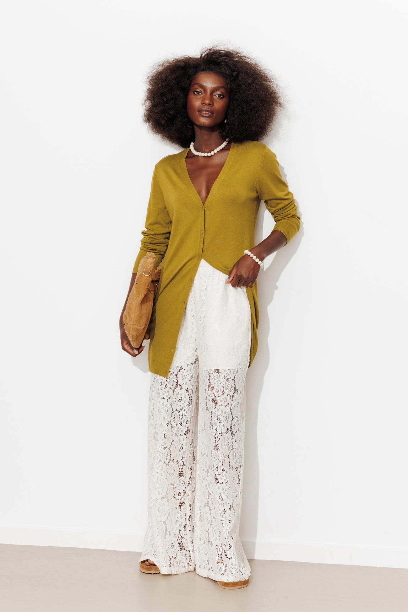 Long cardigan en maille fine