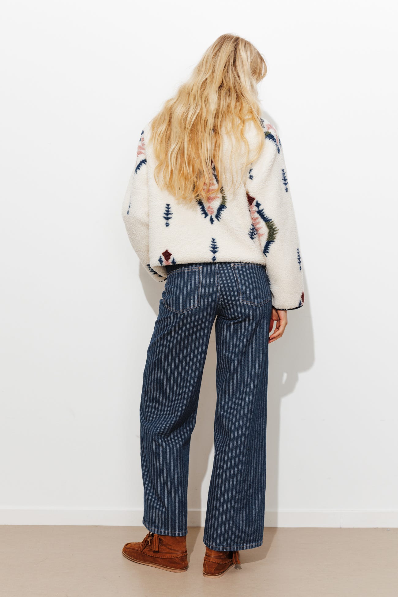 Jean large rayé taille haute