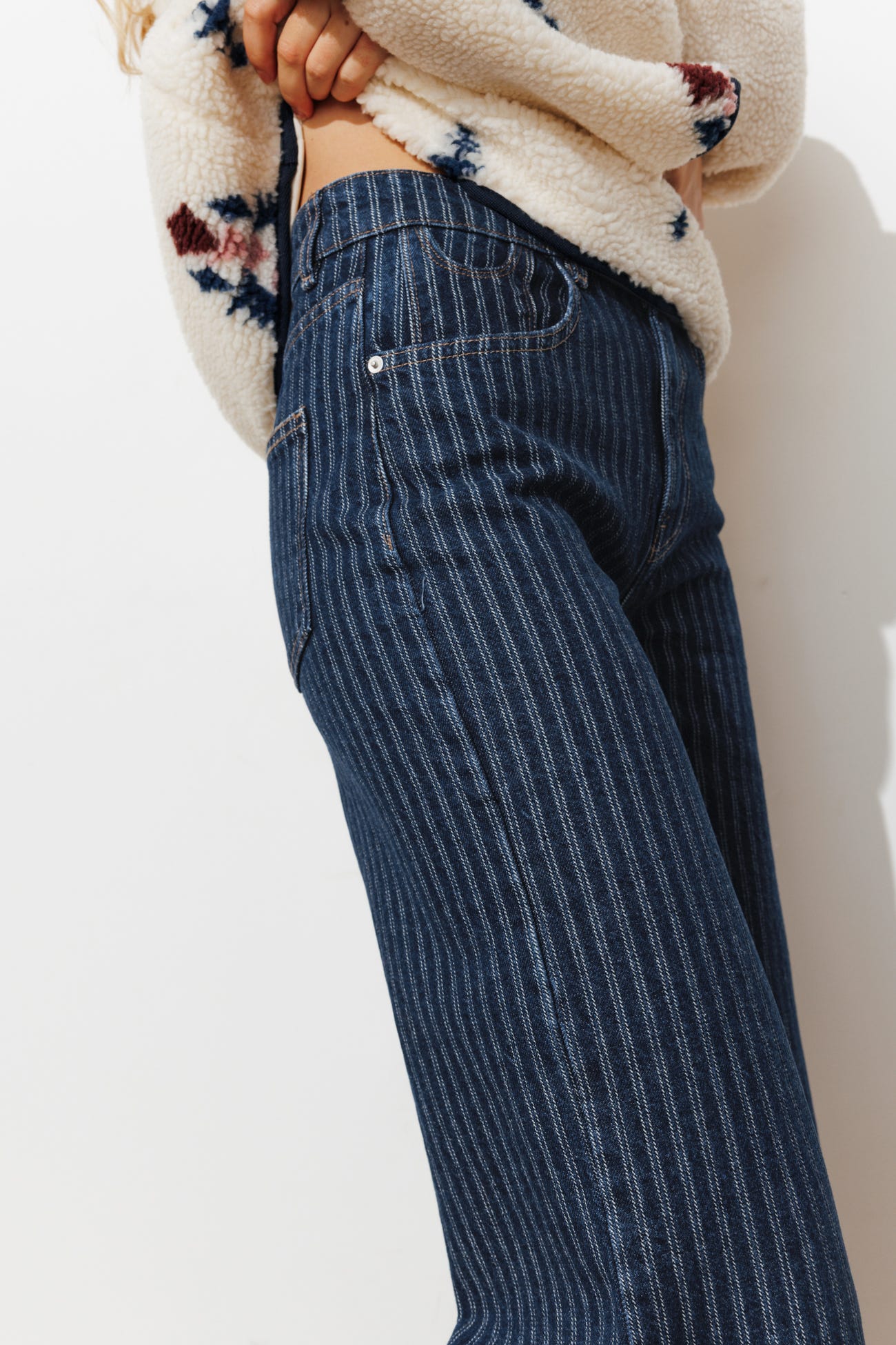 Jean large rayé taille haute