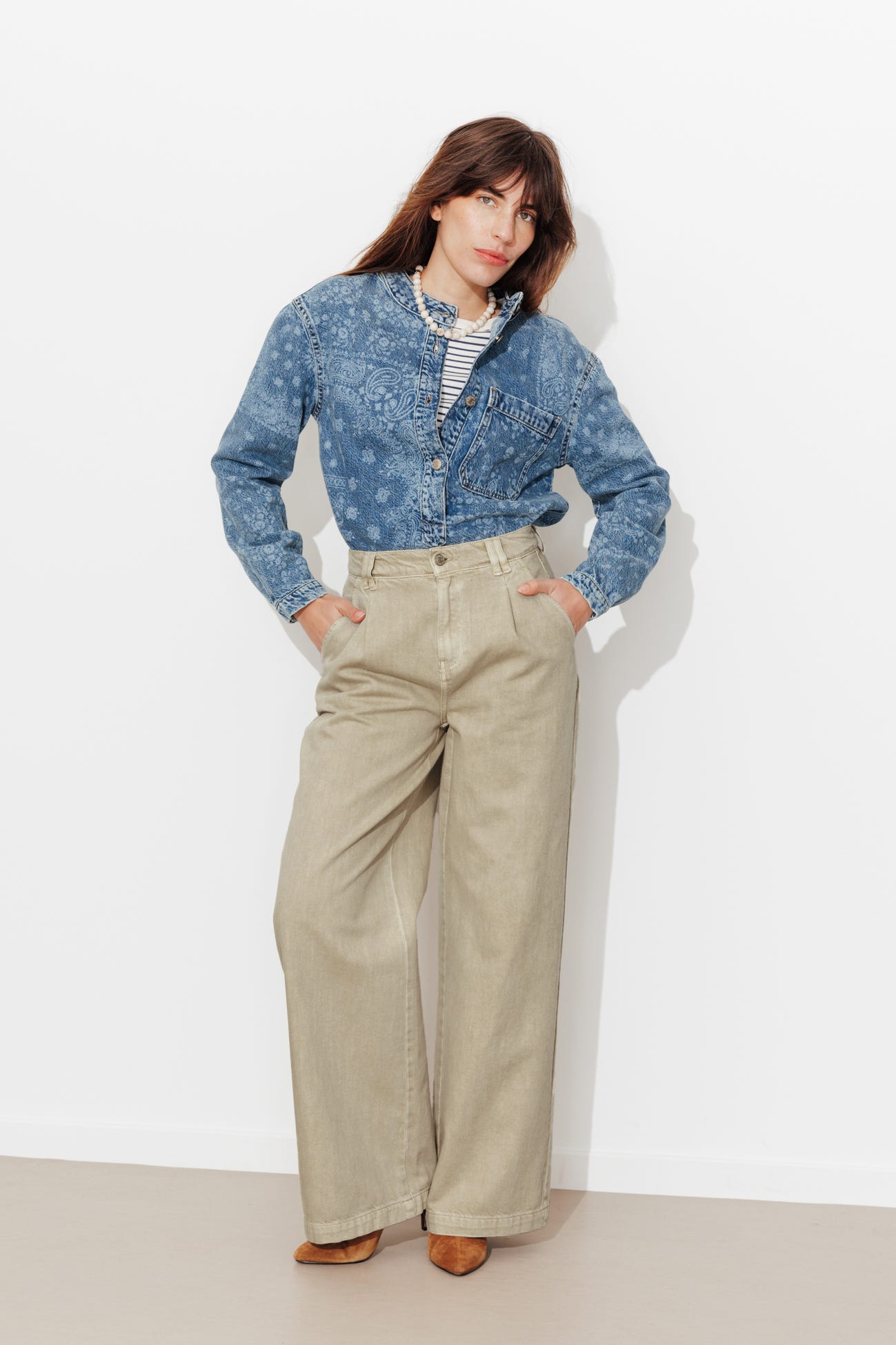 Pantalon large taille haute