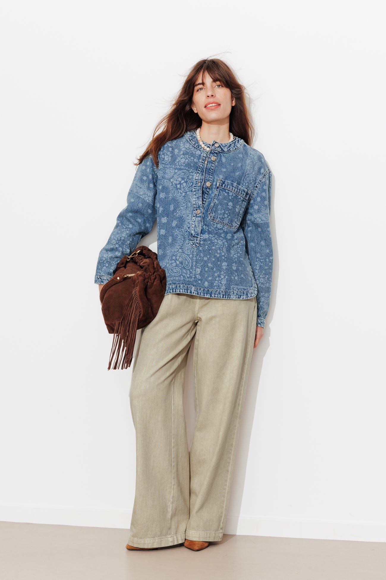 Pantalon large taille haute