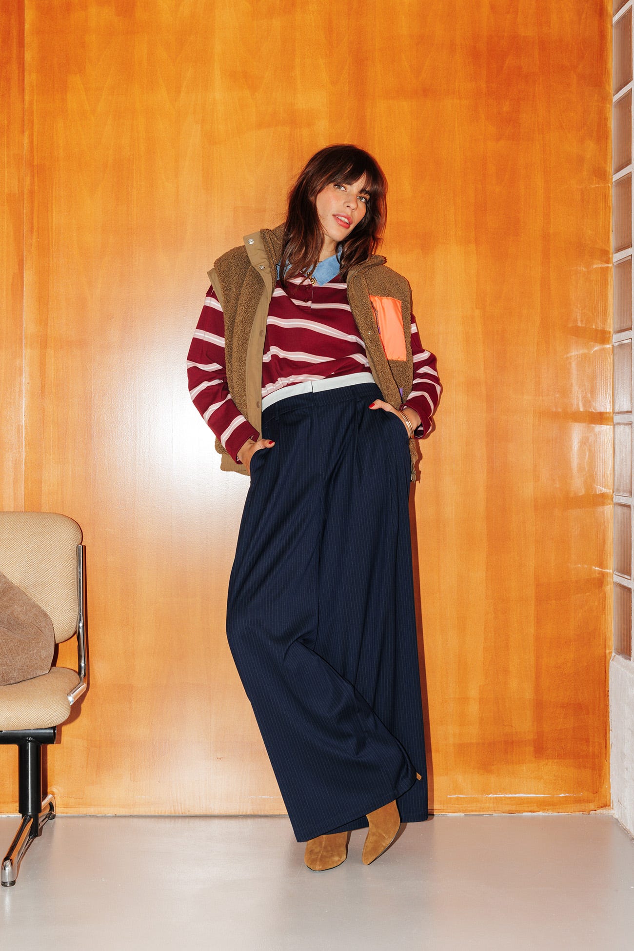 Pantalon très large rayé Femme