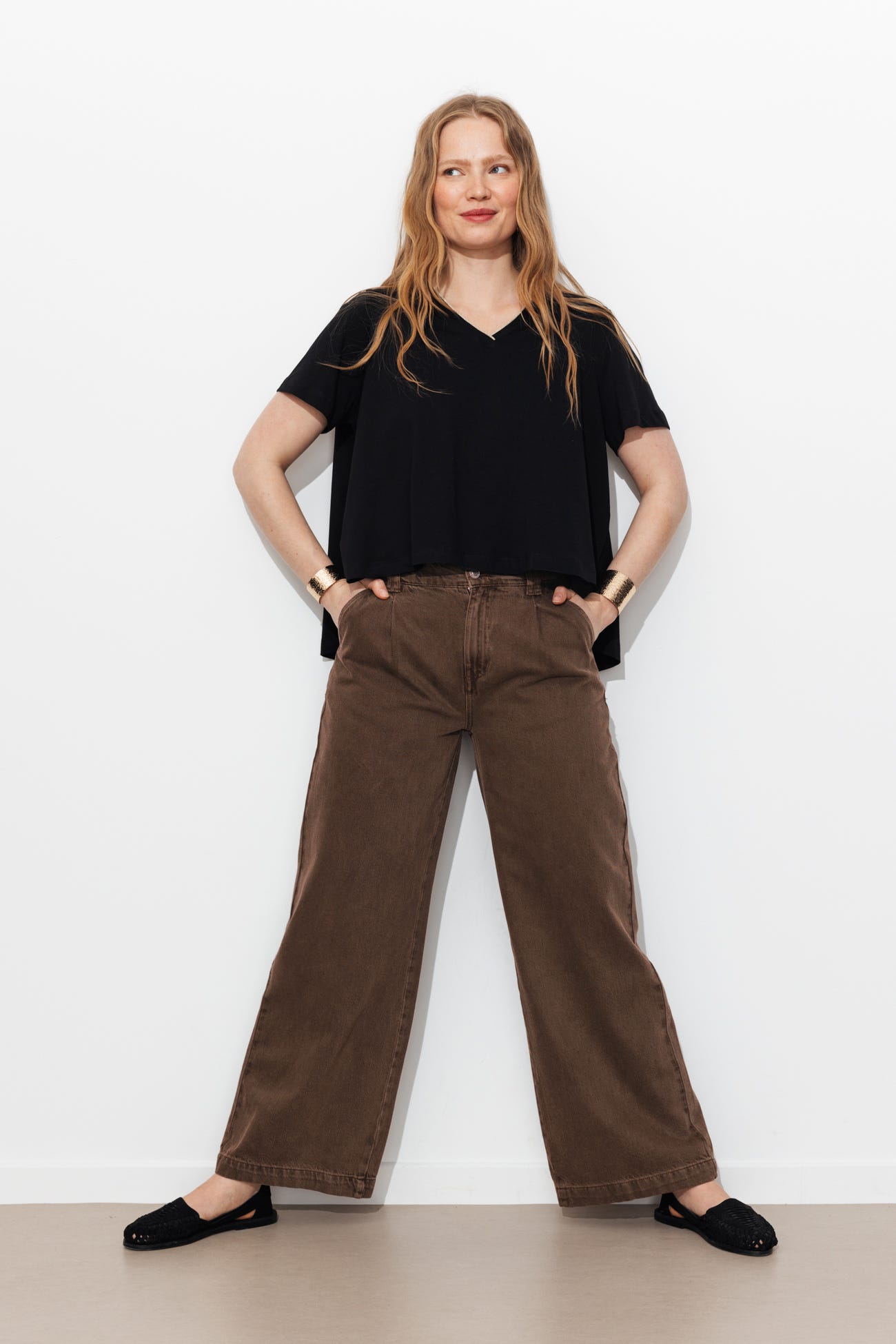 Pantalon large taille haute