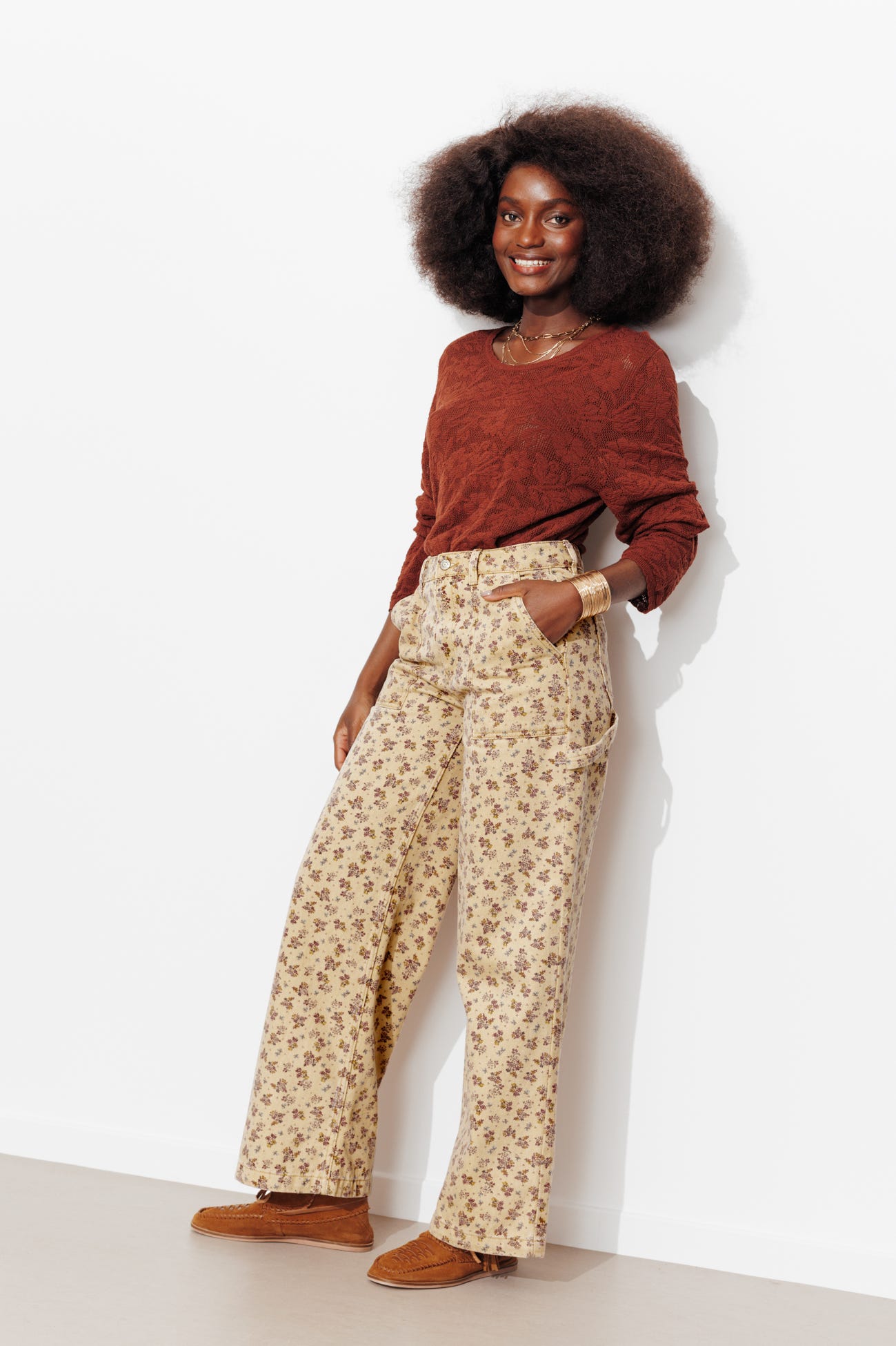 Pantalon charpentier fleuri