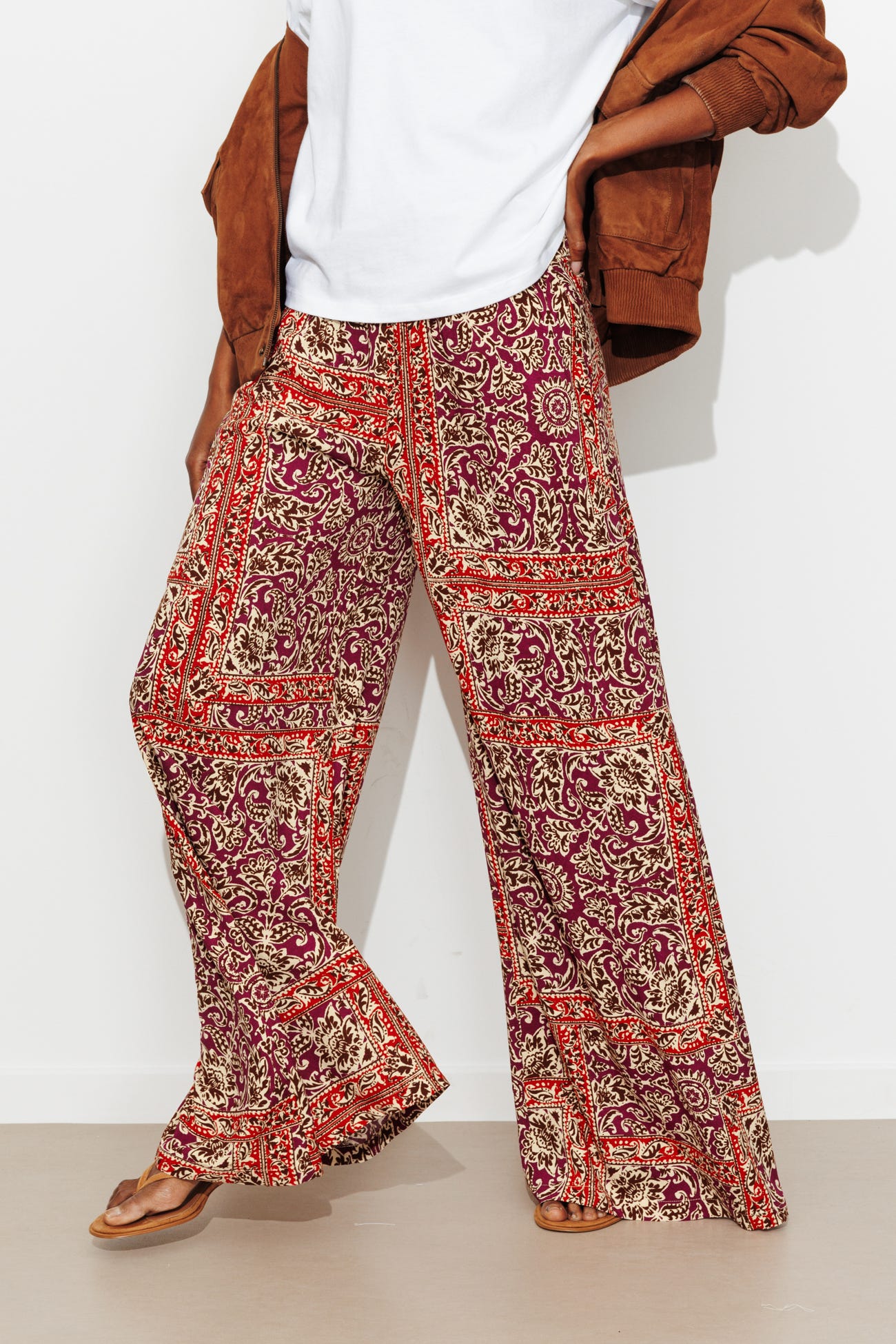 Wideleg patterned trousers