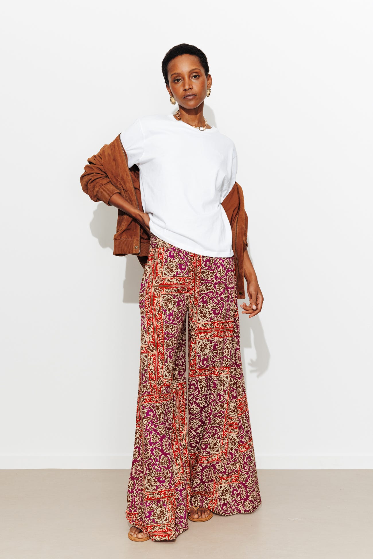 Wideleg patterned trousers