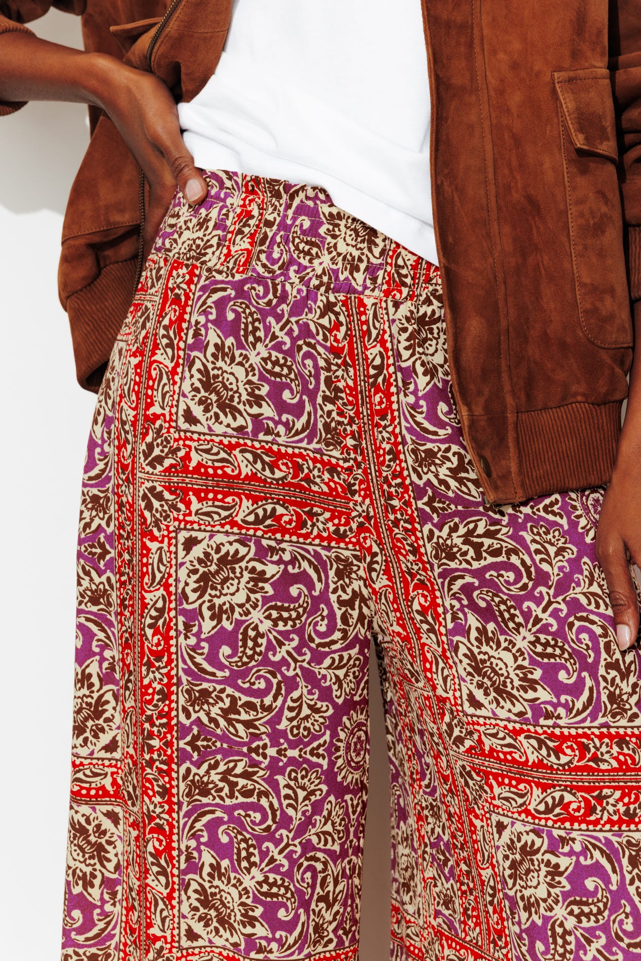 Wideleg patterned trousers