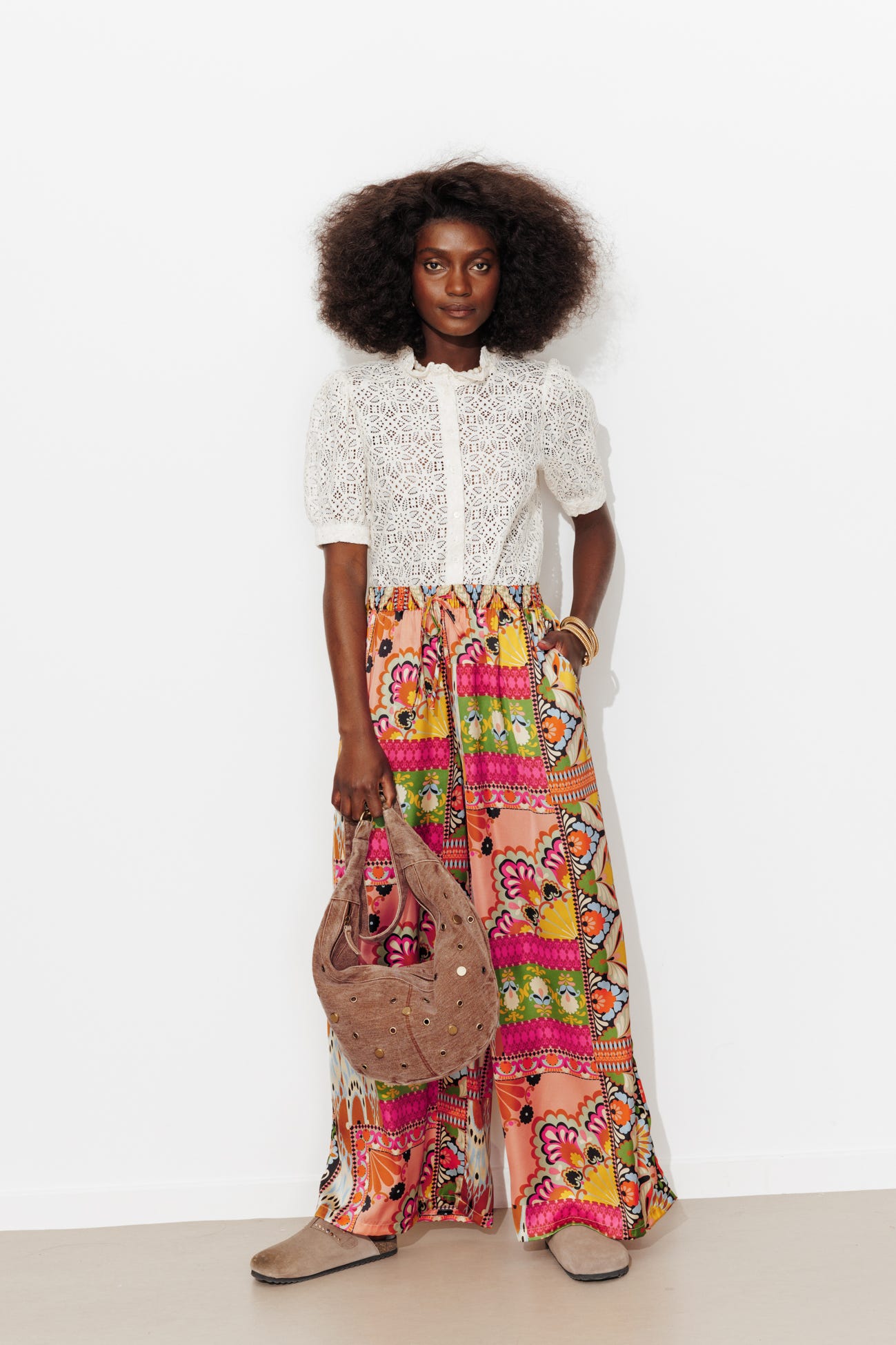 Pantalon large en satin Femme