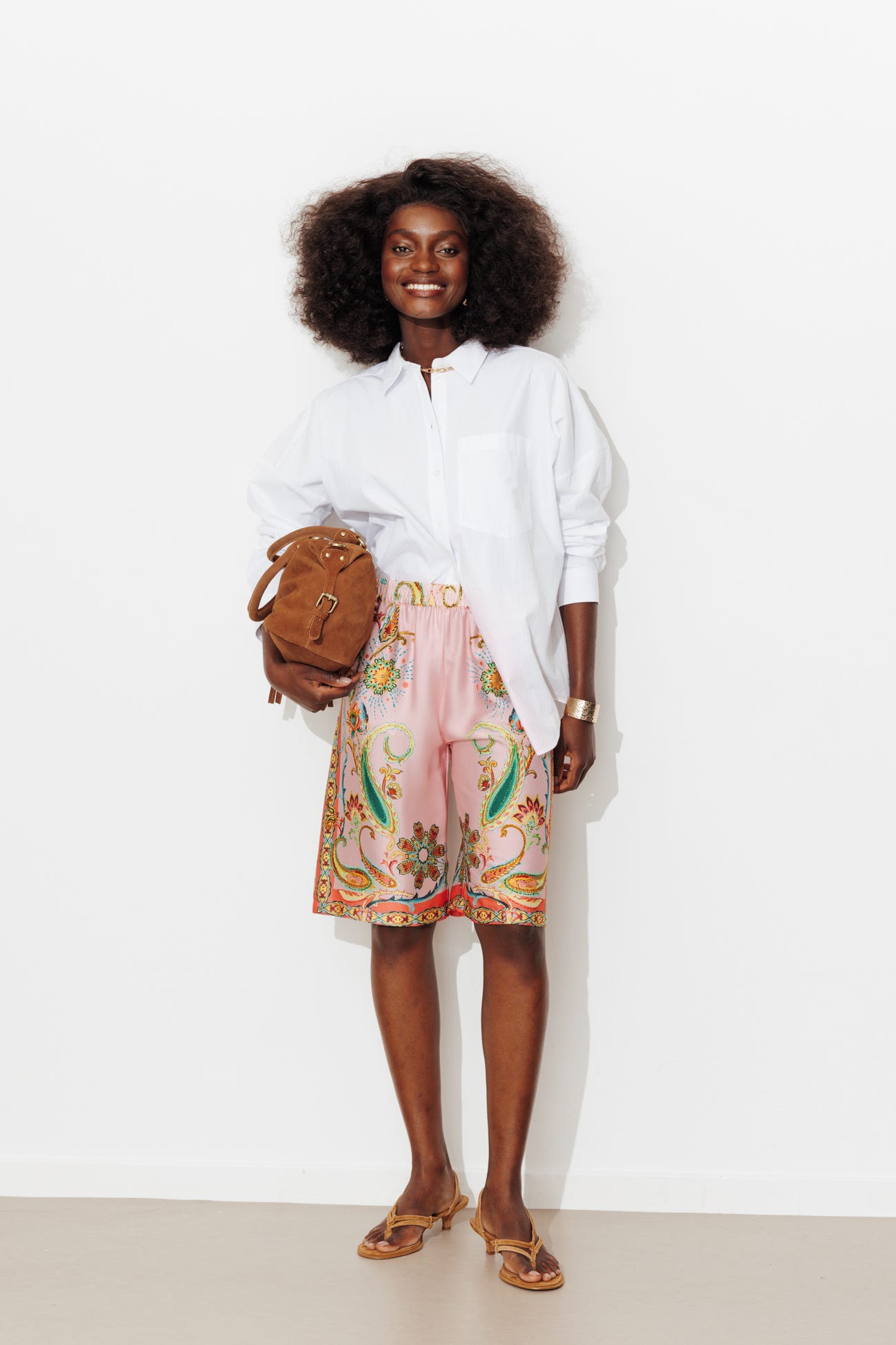 Patterned satin bermudas