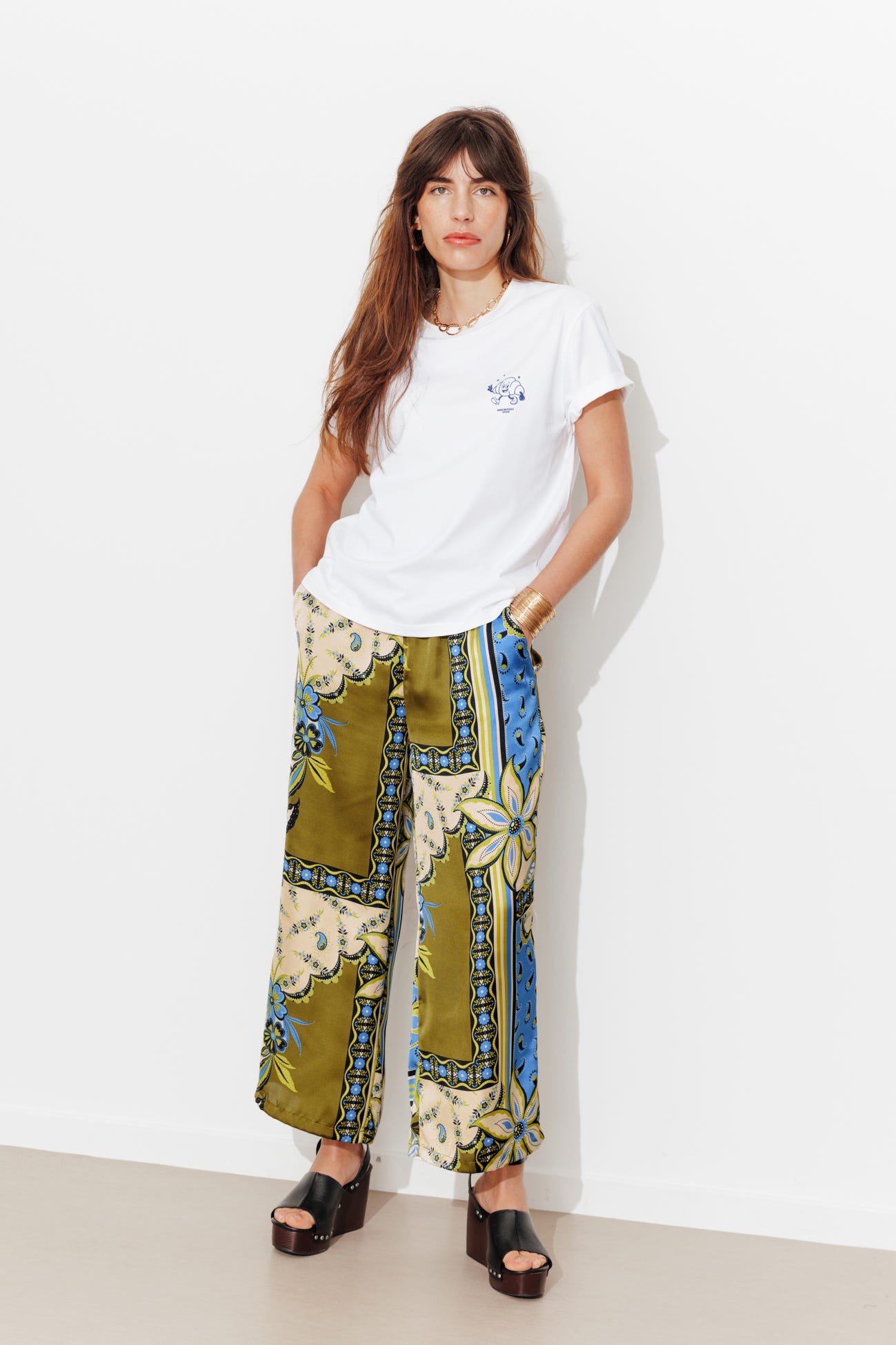 Pantalon large satin imprimé