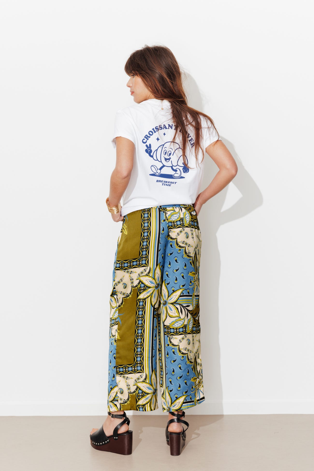 Pantalon large satin imprimé