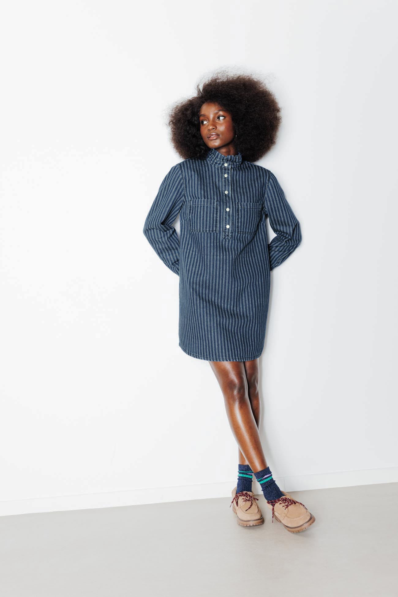 Robe courte en jean rayé