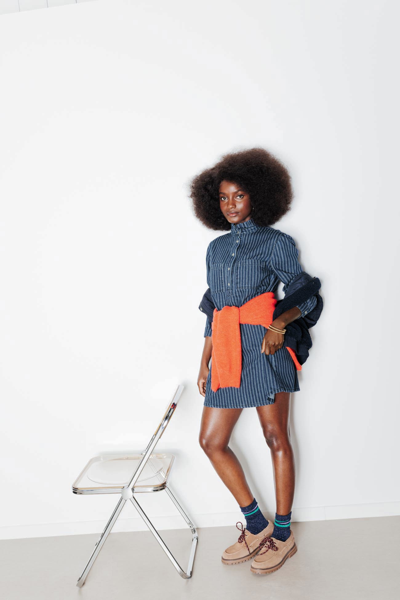 Robe courte en jean rayé