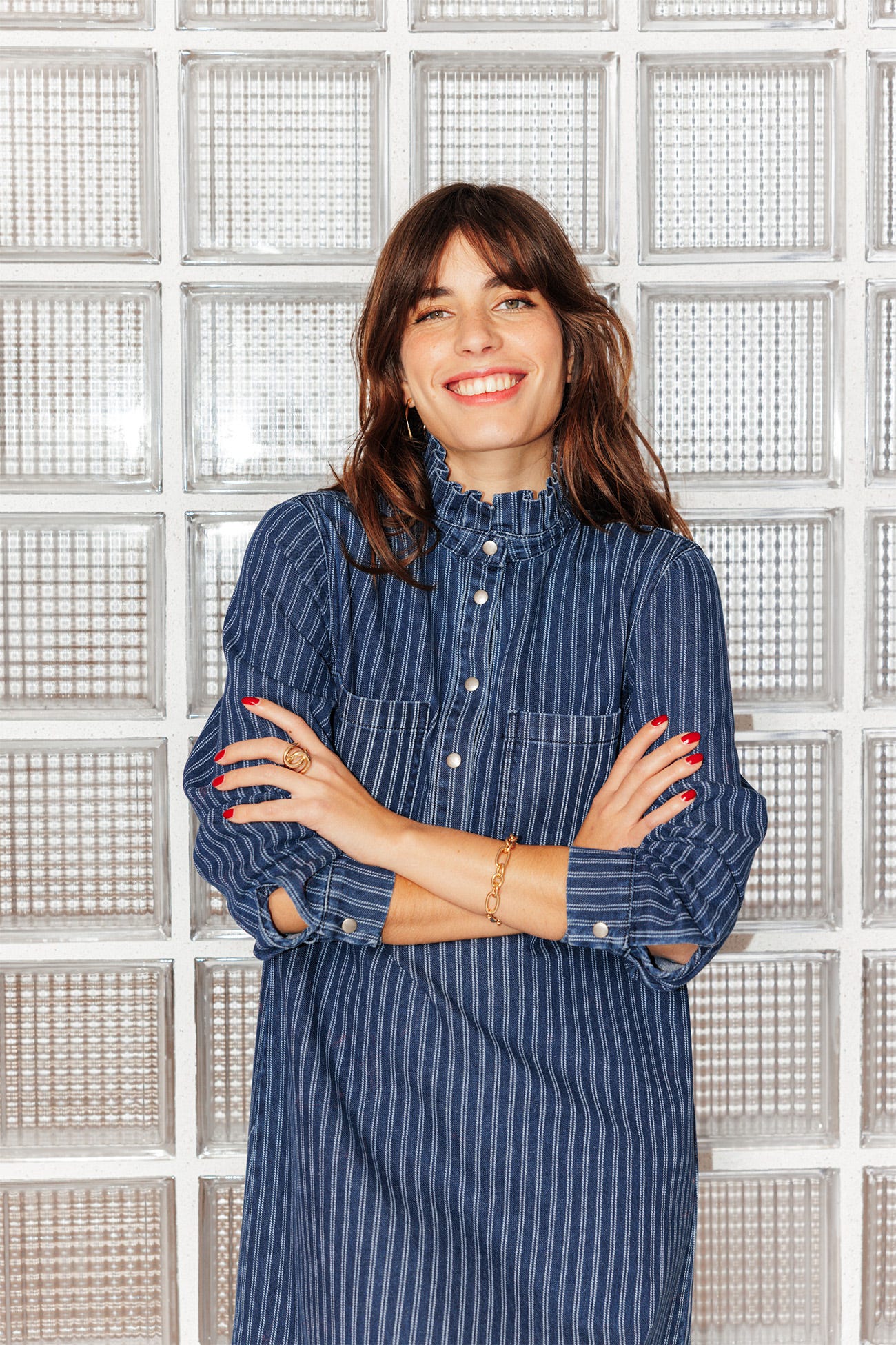 Robe courte en jean rayé