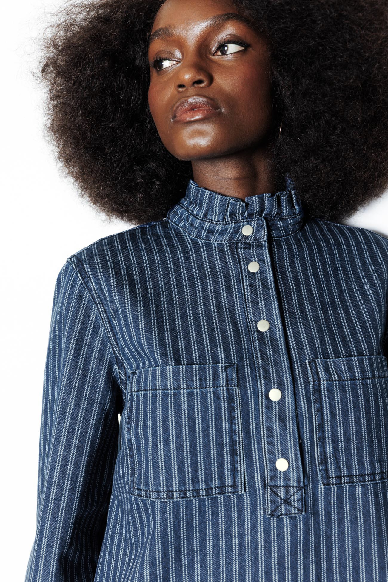 Robe courte en jean rayé