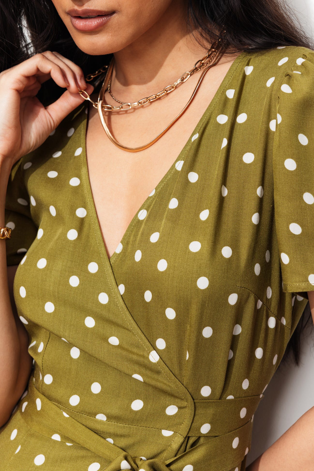 Robe longue portefeuille pois